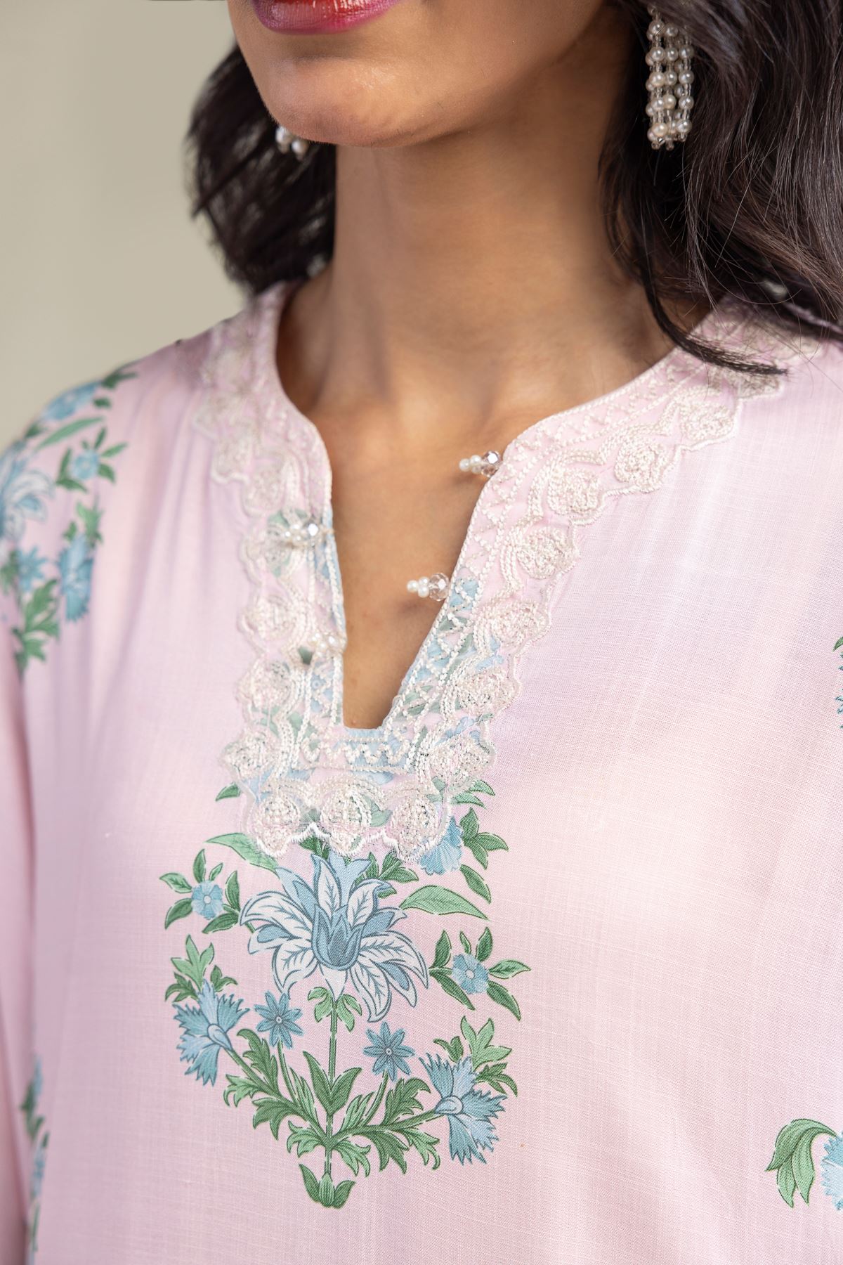 Embroidered Raw Silk Long Pink Kurta - 8-26-216-B-B1-VG