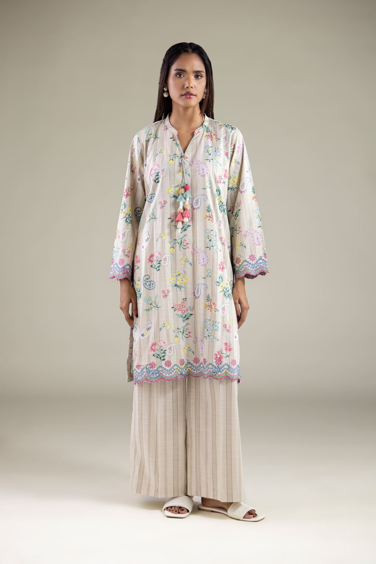 Embroidered Textured Cotton Kurta - 25-00-X2-08TB-VG