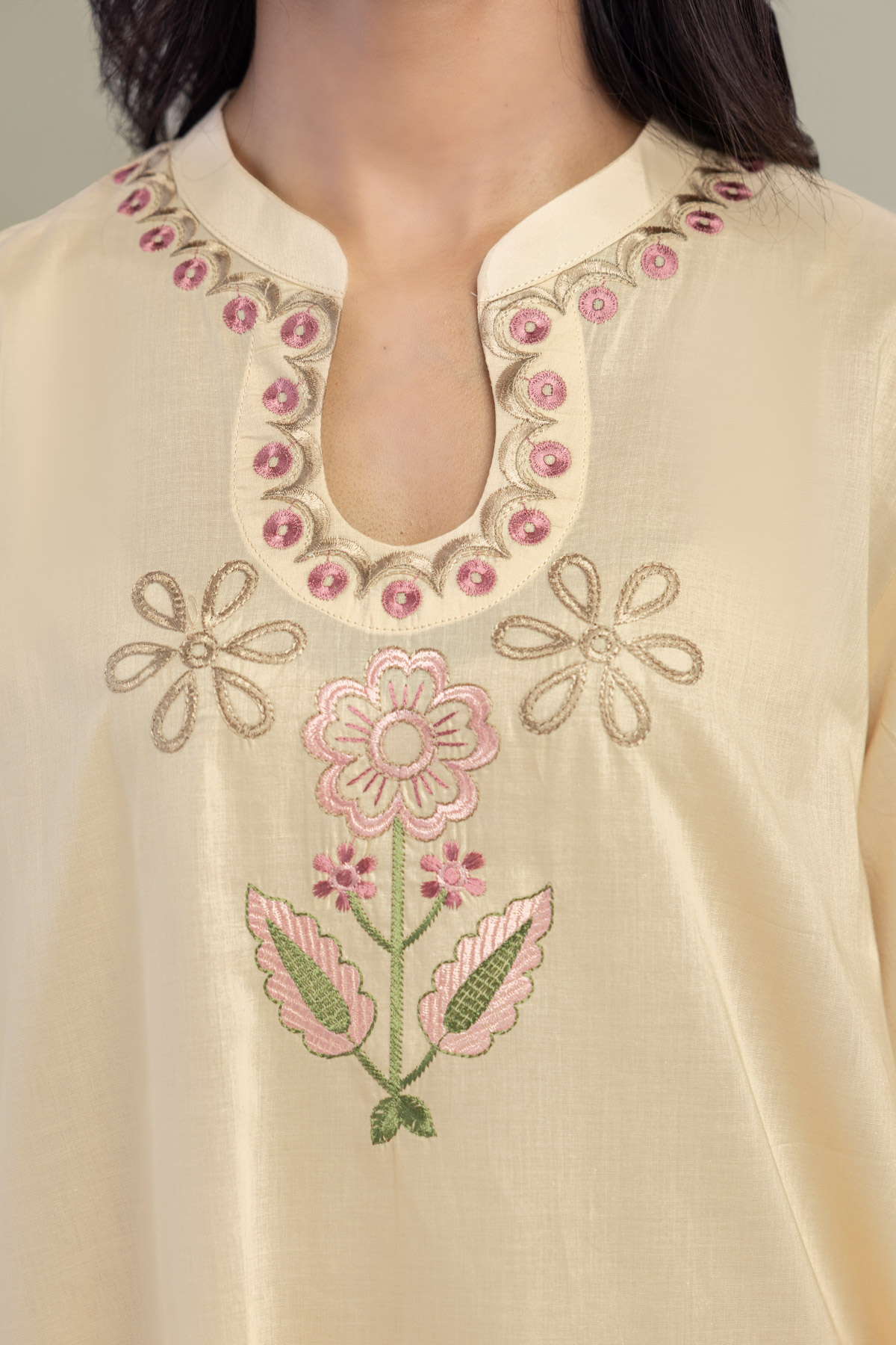 Embroidered Cambric Floral Beige Kurta - 1-26-457-A-C2-VG
