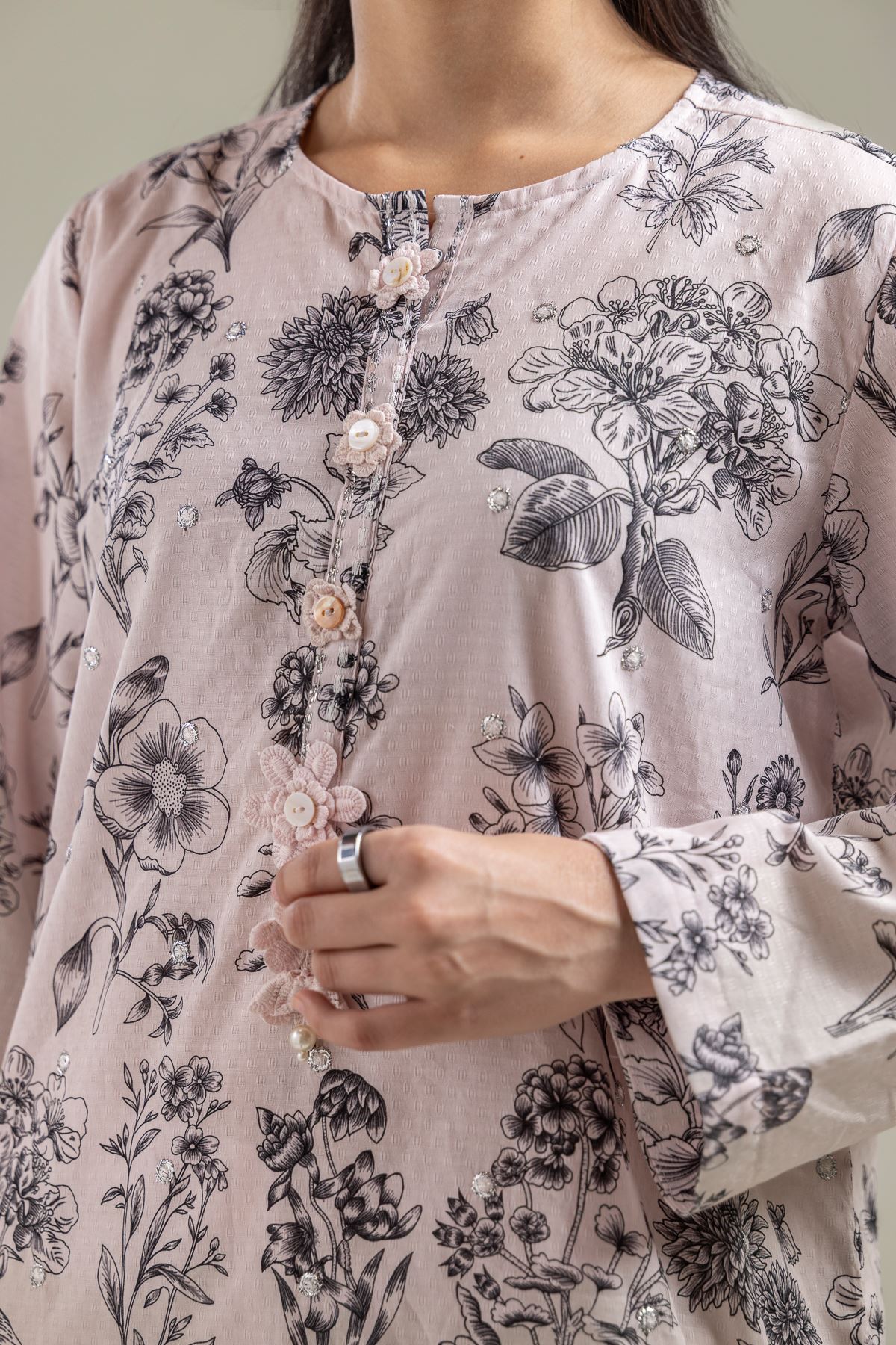 Embroidered Cotton Dobby Pink Cotton Kurta - 1-26-121-A-D-VG