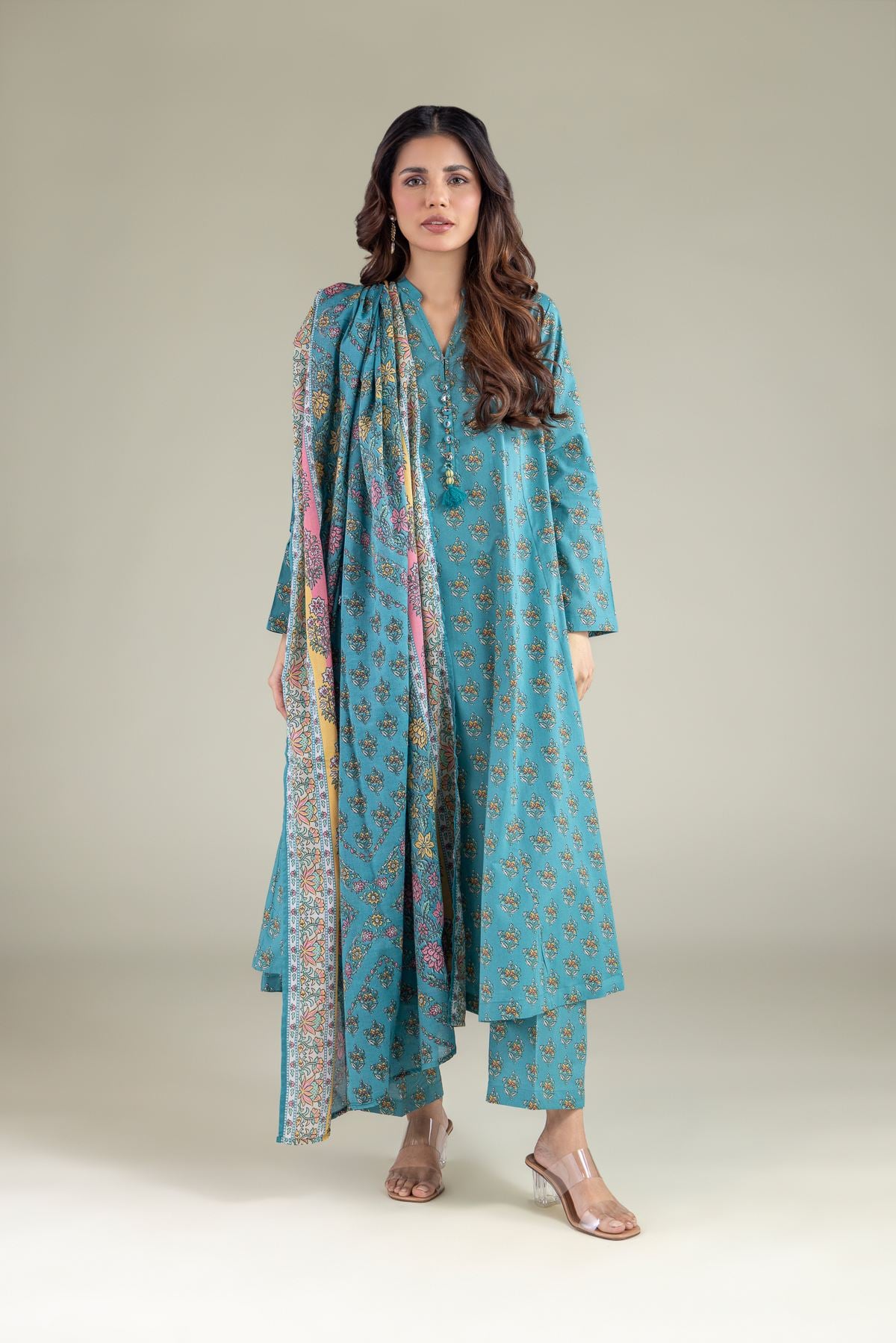 Printed Lawn Floral Dupatta - 1-26-119-C-G-VG