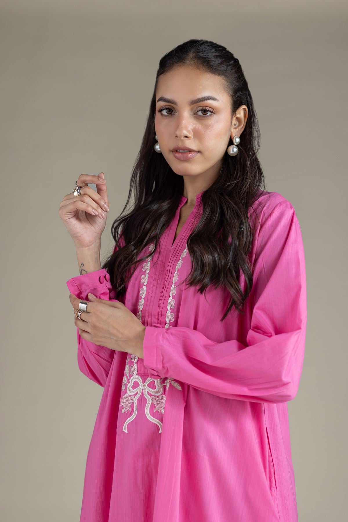 Embroidered Textured Cambric Longline Kurta - 1-26-137-A-B-VG