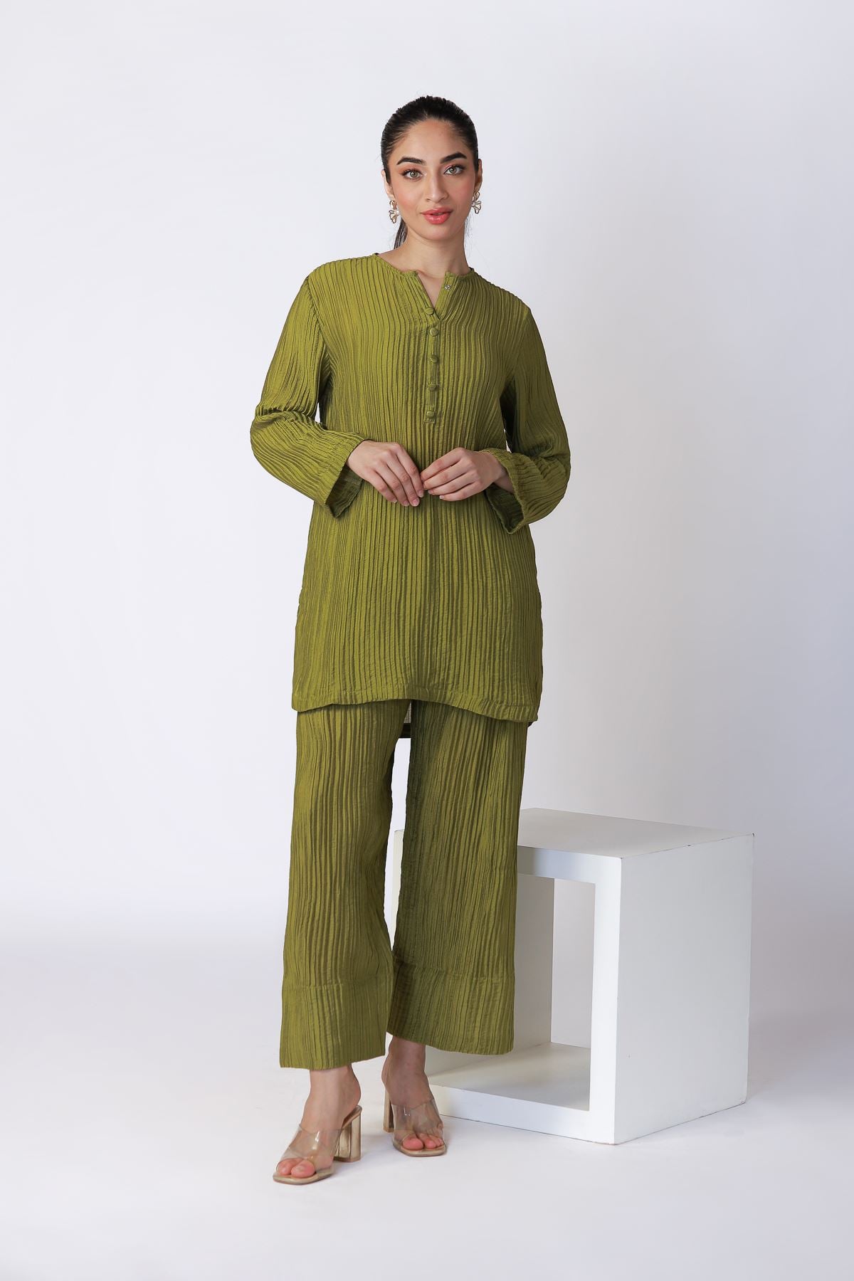 Dyed Ripple Crinkle Kurta - 25-07-7E8-11TA-VG