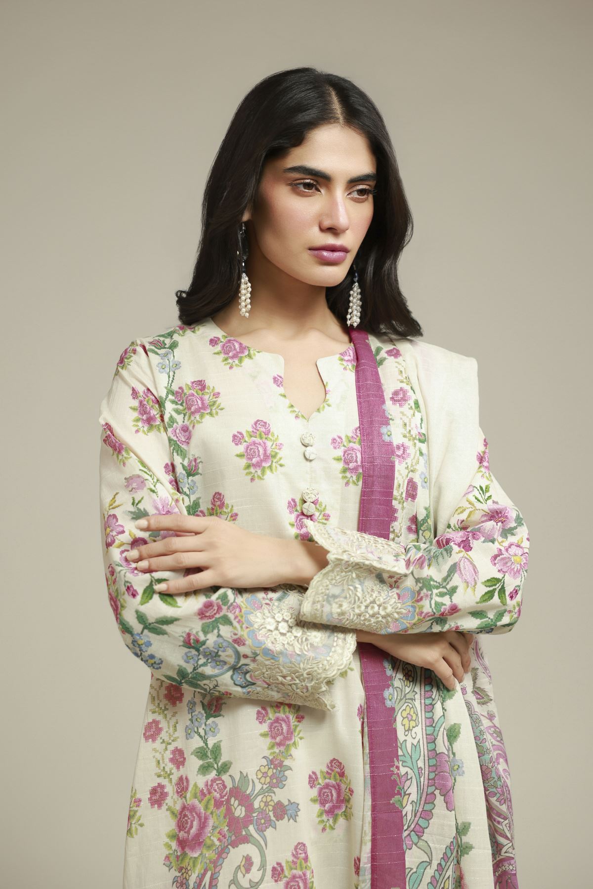 Embroidered Mesuri Tailored 3-Piece Set - T-A22-26-123FF2-VG