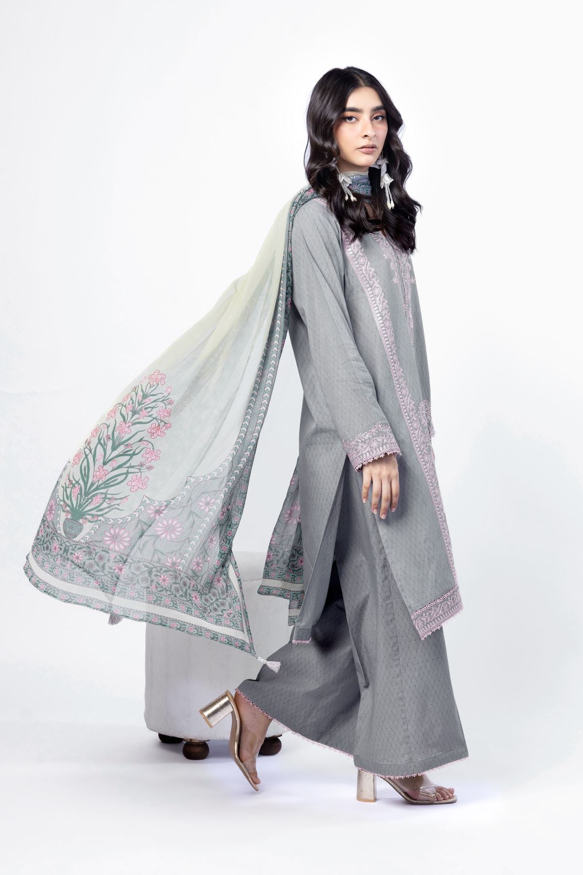 Embroidered Cotton Dobby Tailored 3 Piece - 1-26-122-A-C-VG