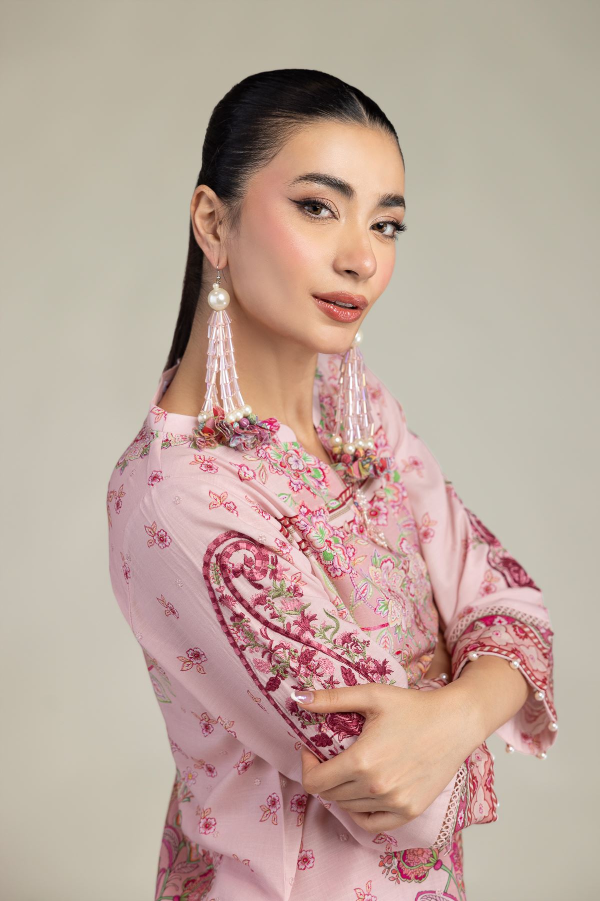 Embroidered Raw Silk Short Floral Kurta - 1-26-231-A-C1-VG