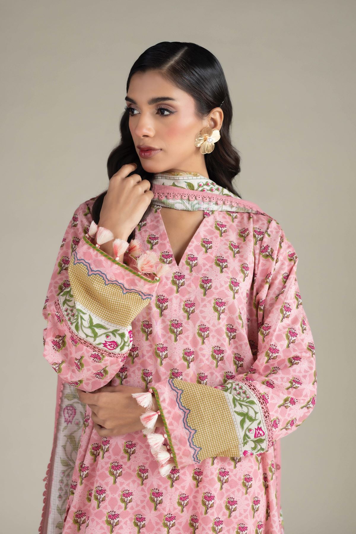 Printed Cambric V-Neck 3-Piece Suit - T-A33-26-104FI1-VG