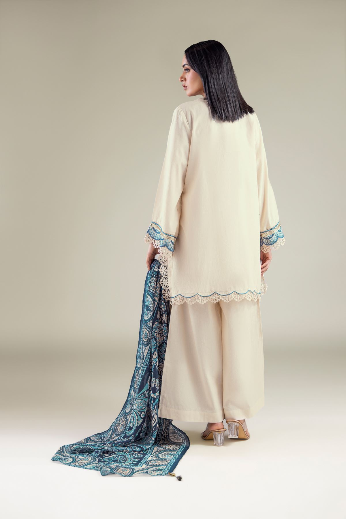Embroidered Cambric Tailored Cambric Set - 1-26-238-A-C1-VG