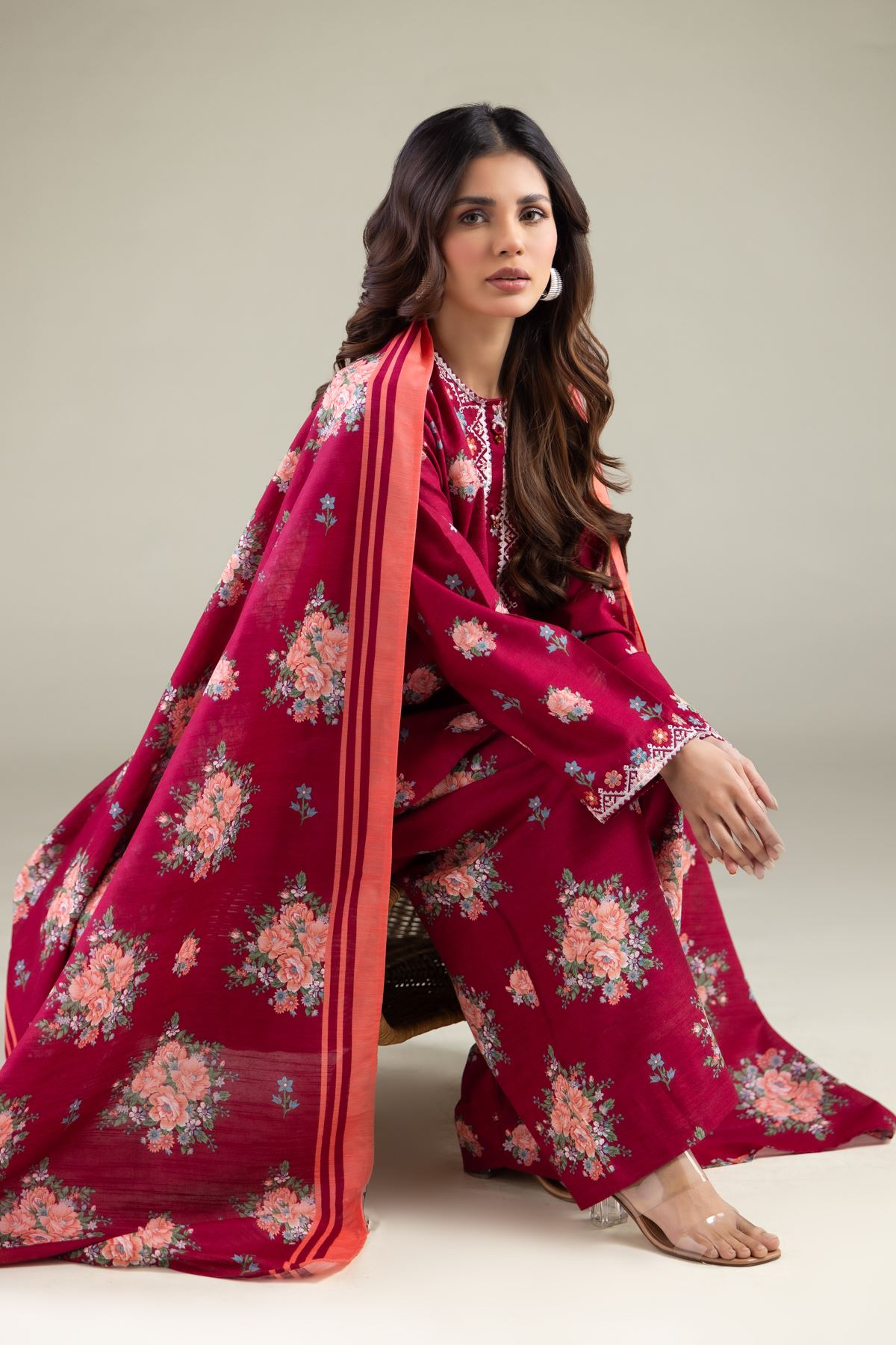 Embroidered Textured Cotton All-Season Striped Dupatta - 1001918628