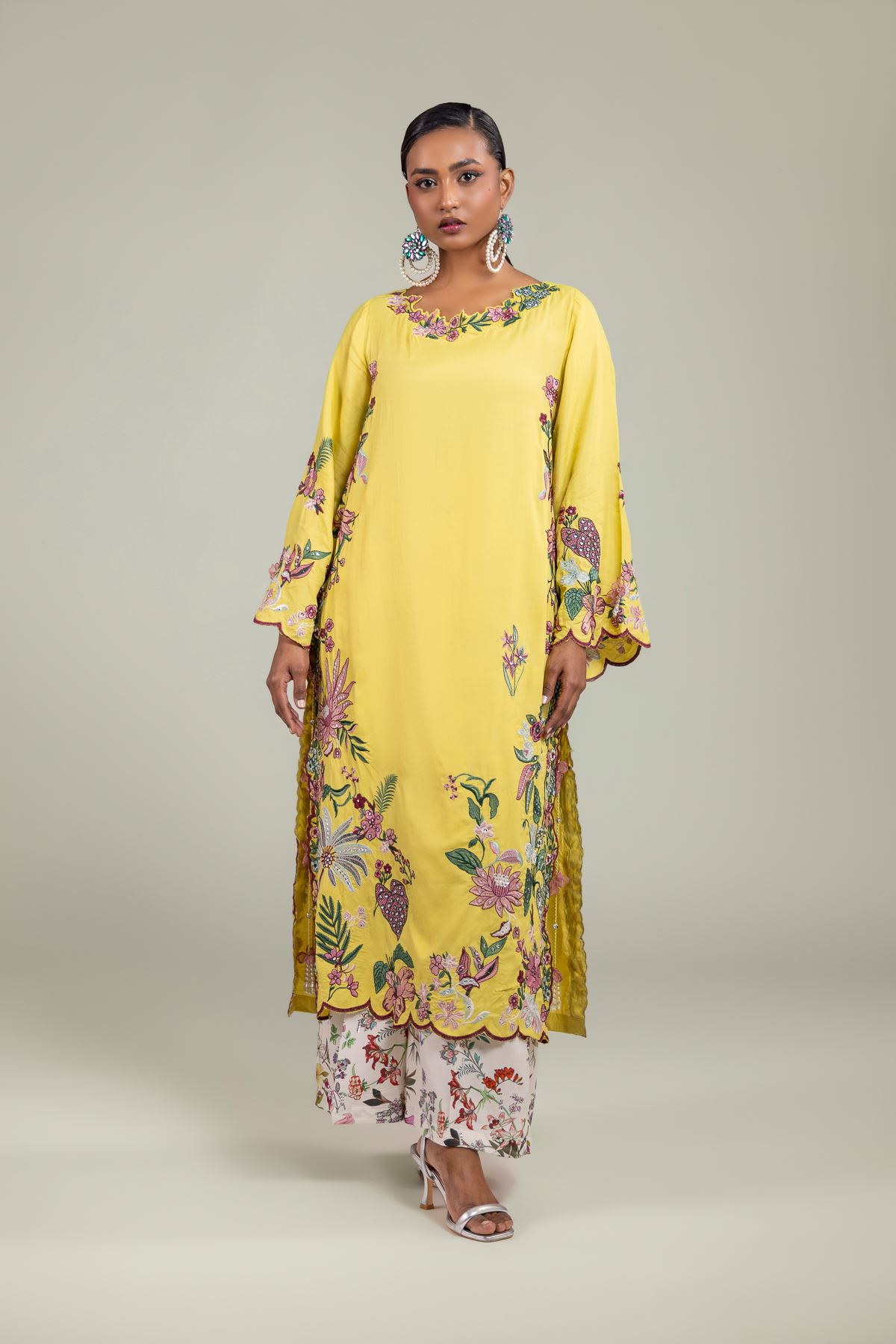 Raw Silk Floral Silk Kurta - 1-26-137-A-C-VG
