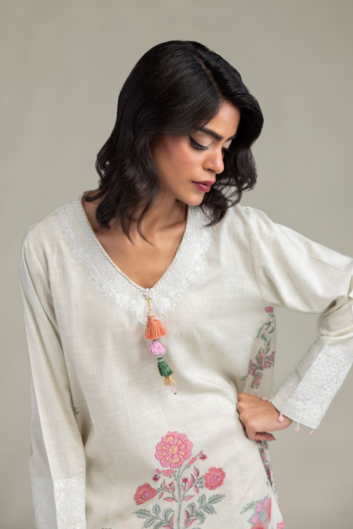 Embroidered Raw Silk Short Silk Kurta - 1-26-102-A-F-VG