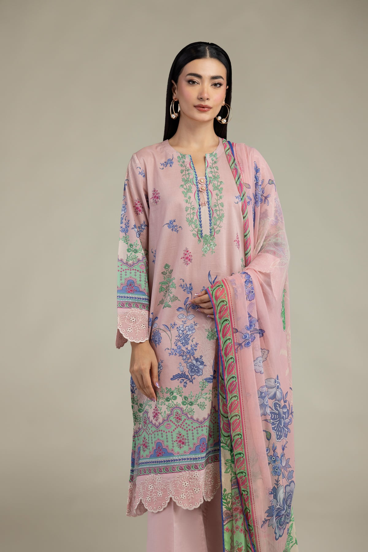 Embroidered Cambric Tailored 3-Piece Cambric - 1-26-102-A-F-VG