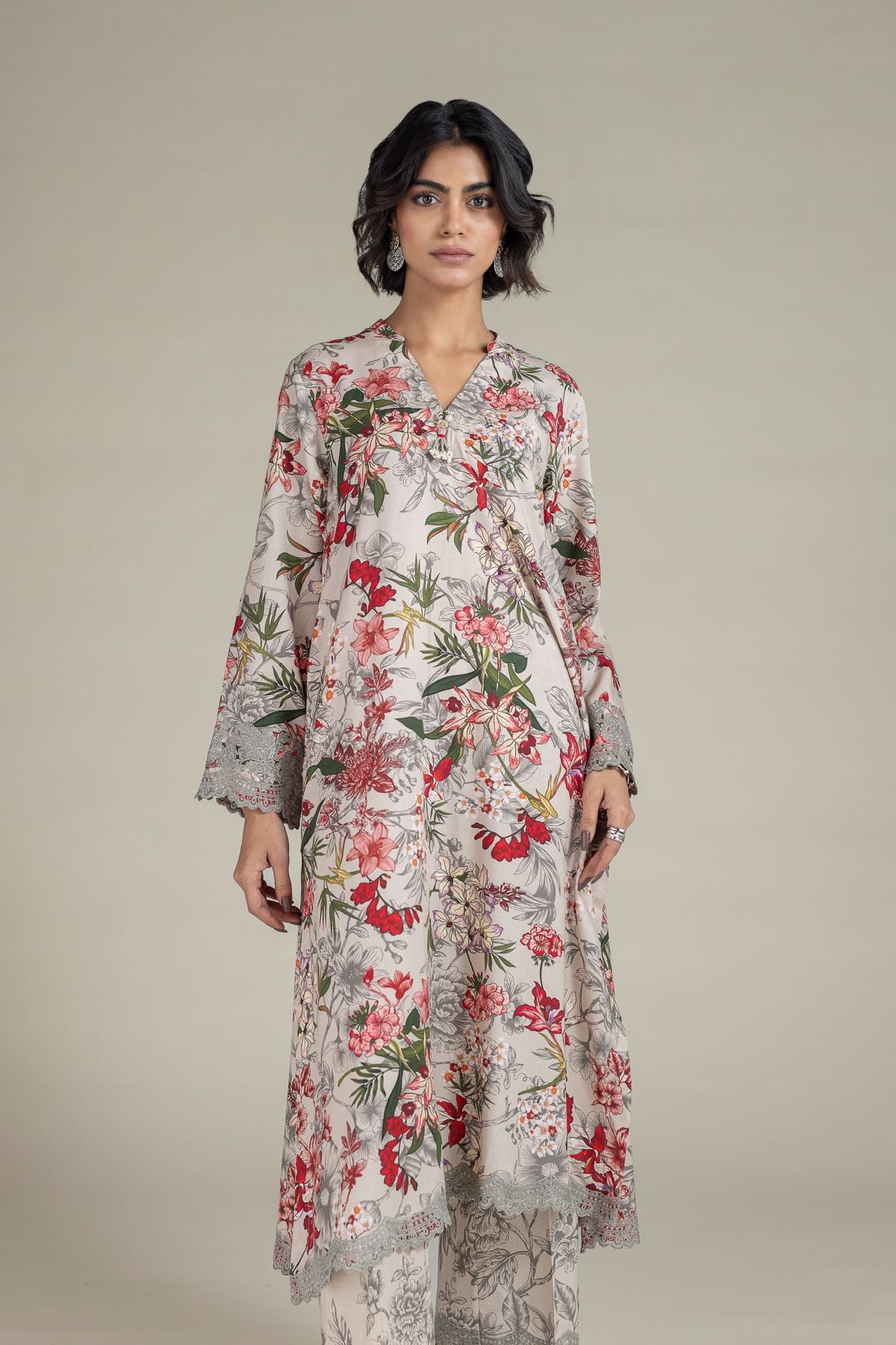 Embroidered Raw Silk Kurta - 25-10-12E3-07TA-VG