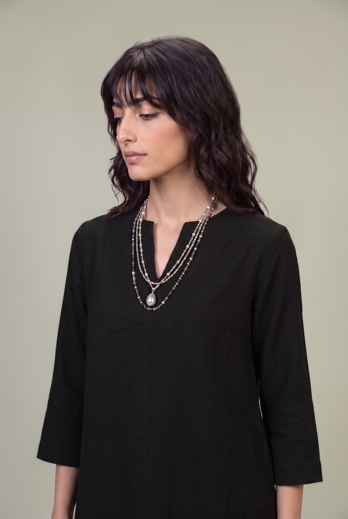 Dyed Textured Georgette Solid Black Tunic - 1-26-229-B-F1-VG
