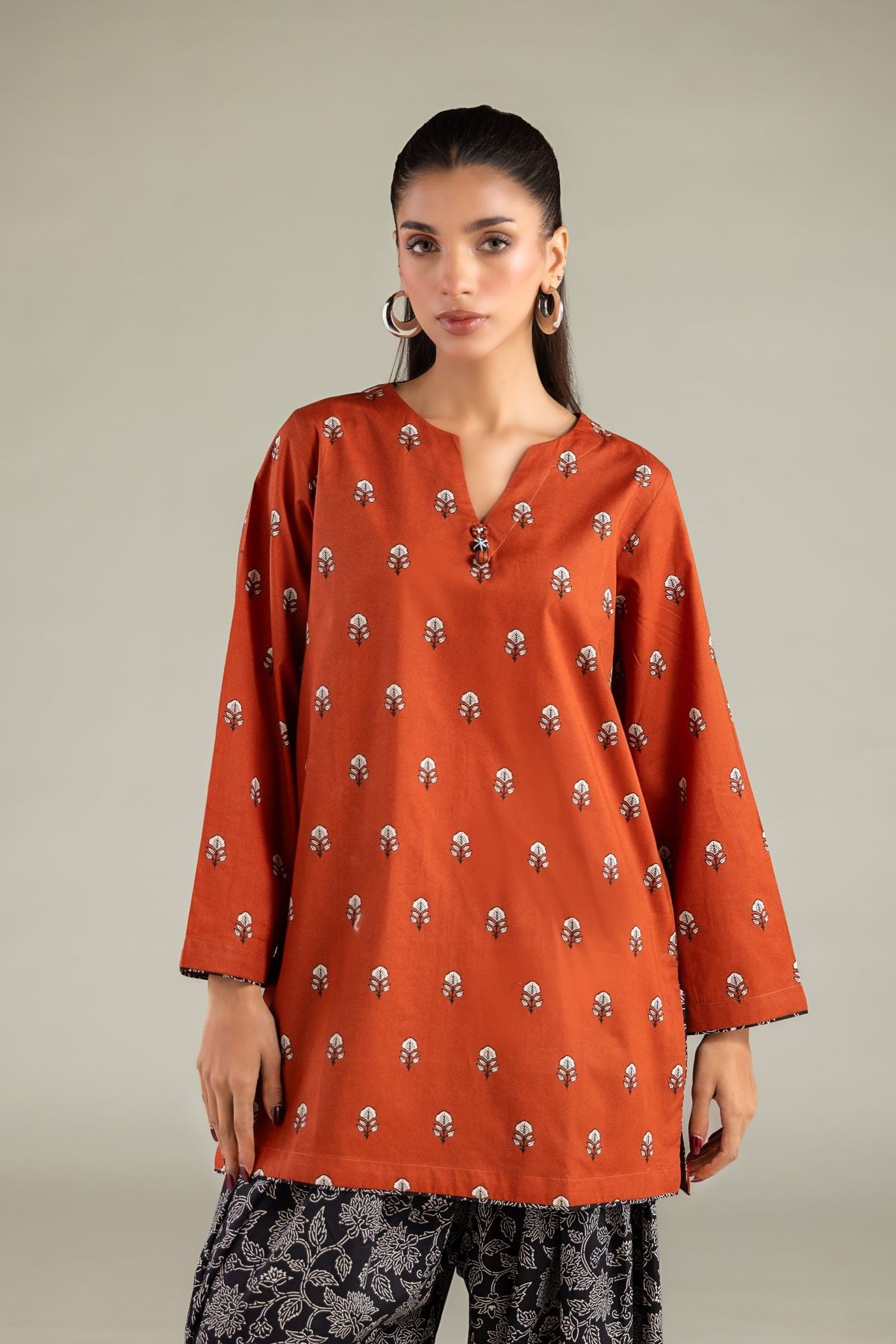 Printed Cambric V-neck Kurta - 1-26-103-A-A-VG