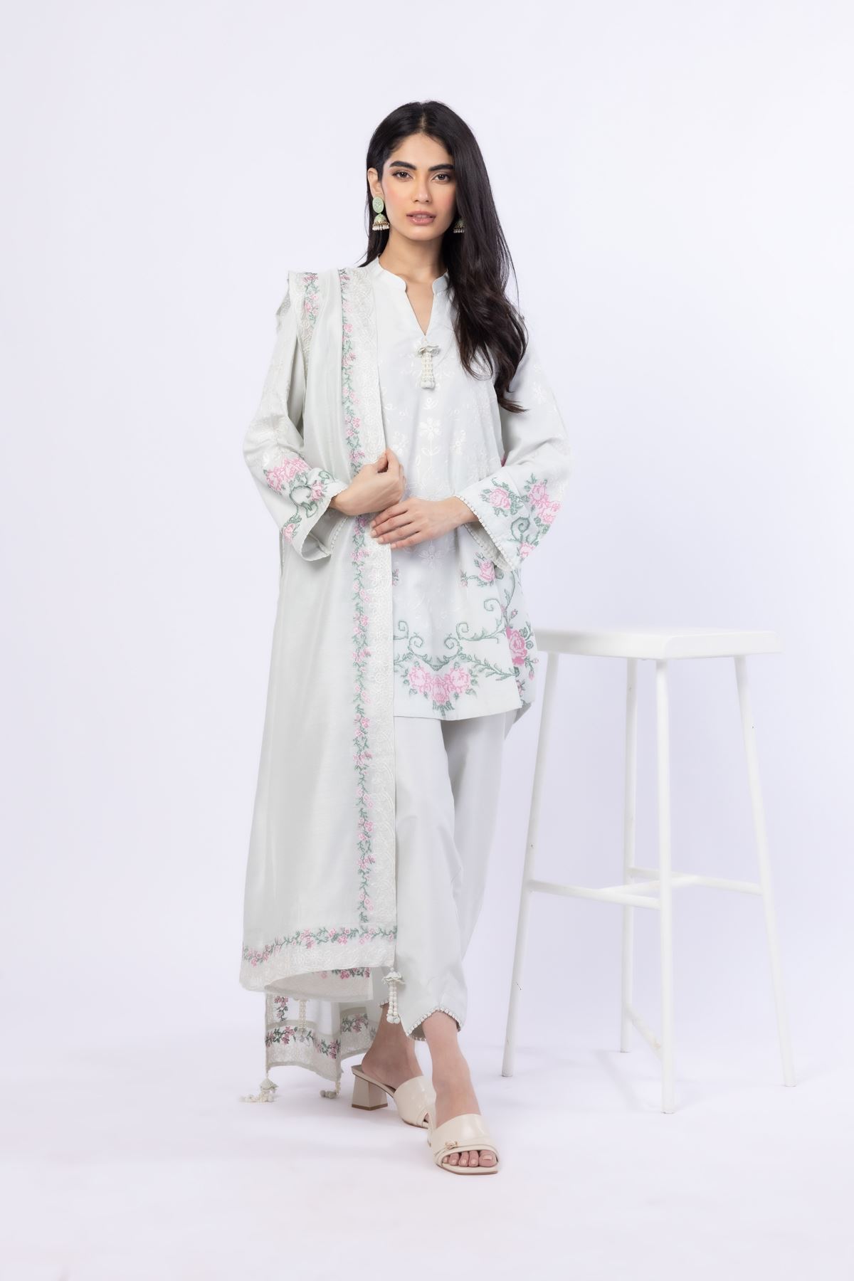 Embroidered Raw Silk Kurta - 25-10-11E12-03TB-VG