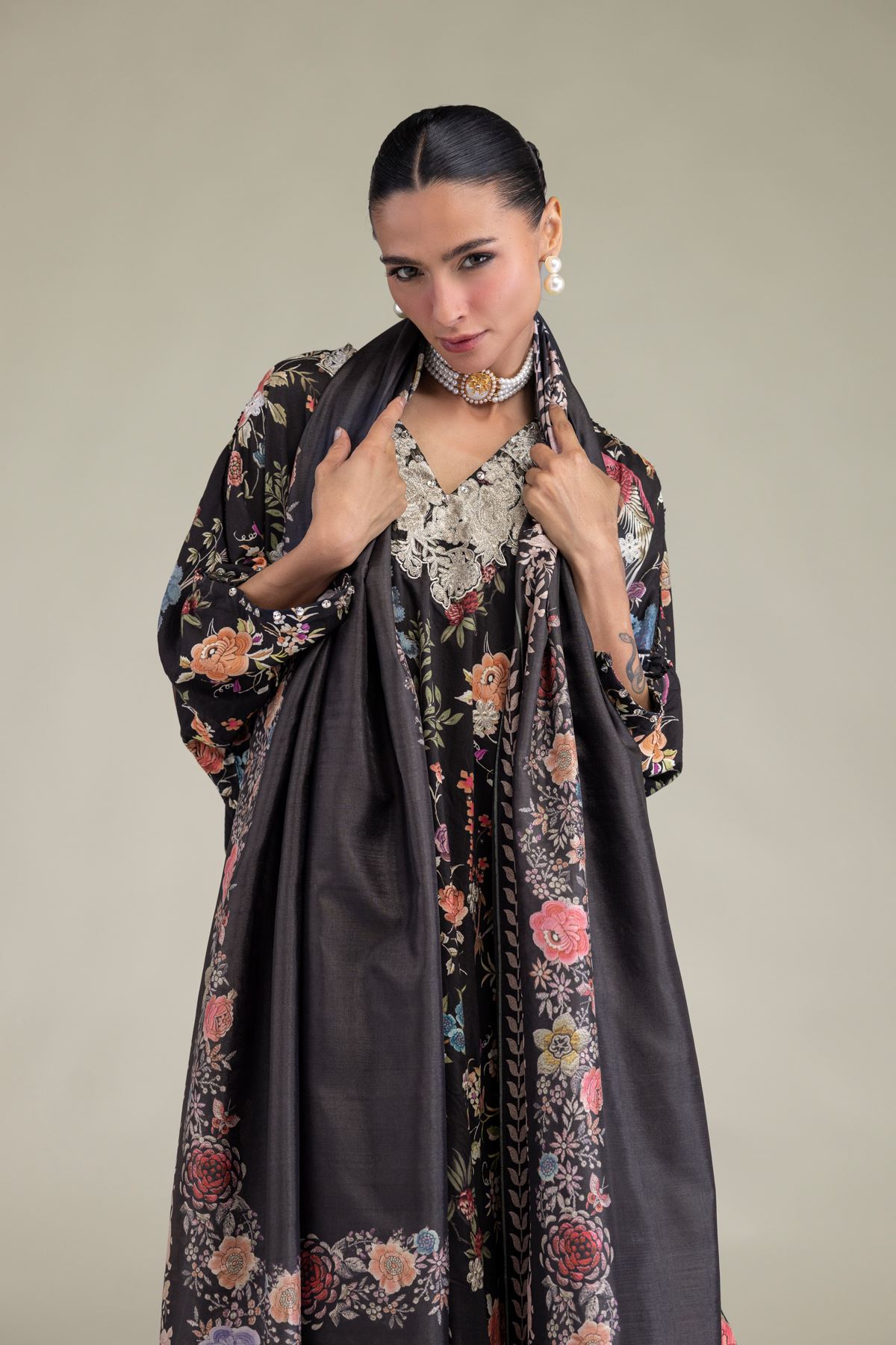 Embroidered Polyester Silk Black Silk Dupatta - 2-26-206-A-A1-VG
