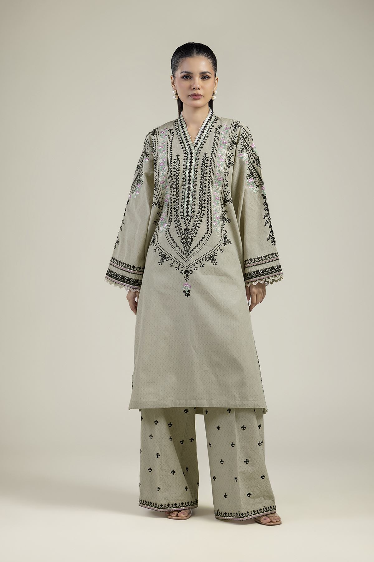 Embroidered Cotton Dobby 2-Piece Tailored Set - 1-26-252-B-A2-VG