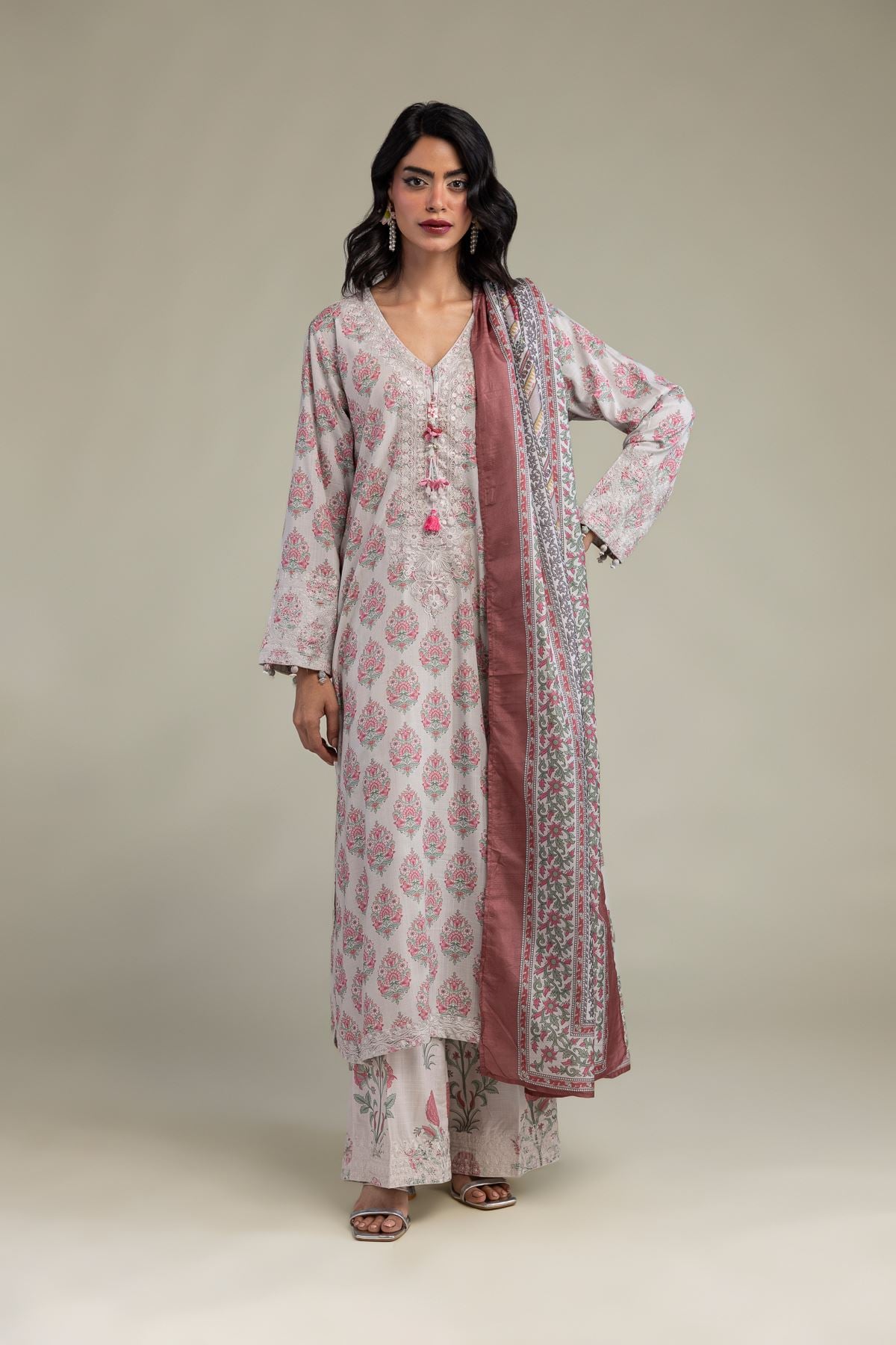 Embroidered Raw Silk Silk Floral Pants - 12-26-202-B-D1-VG