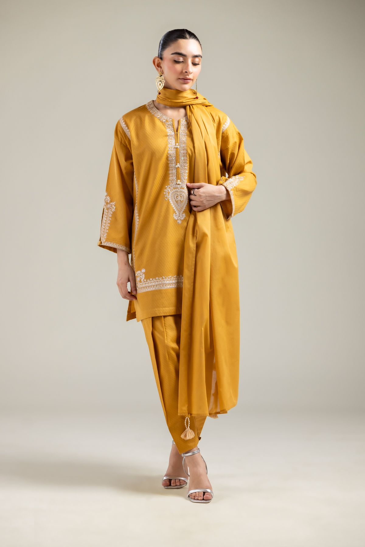 Embroidered Lawn Mustard Lawn Dupatta - 1-26-121-A-B-VG