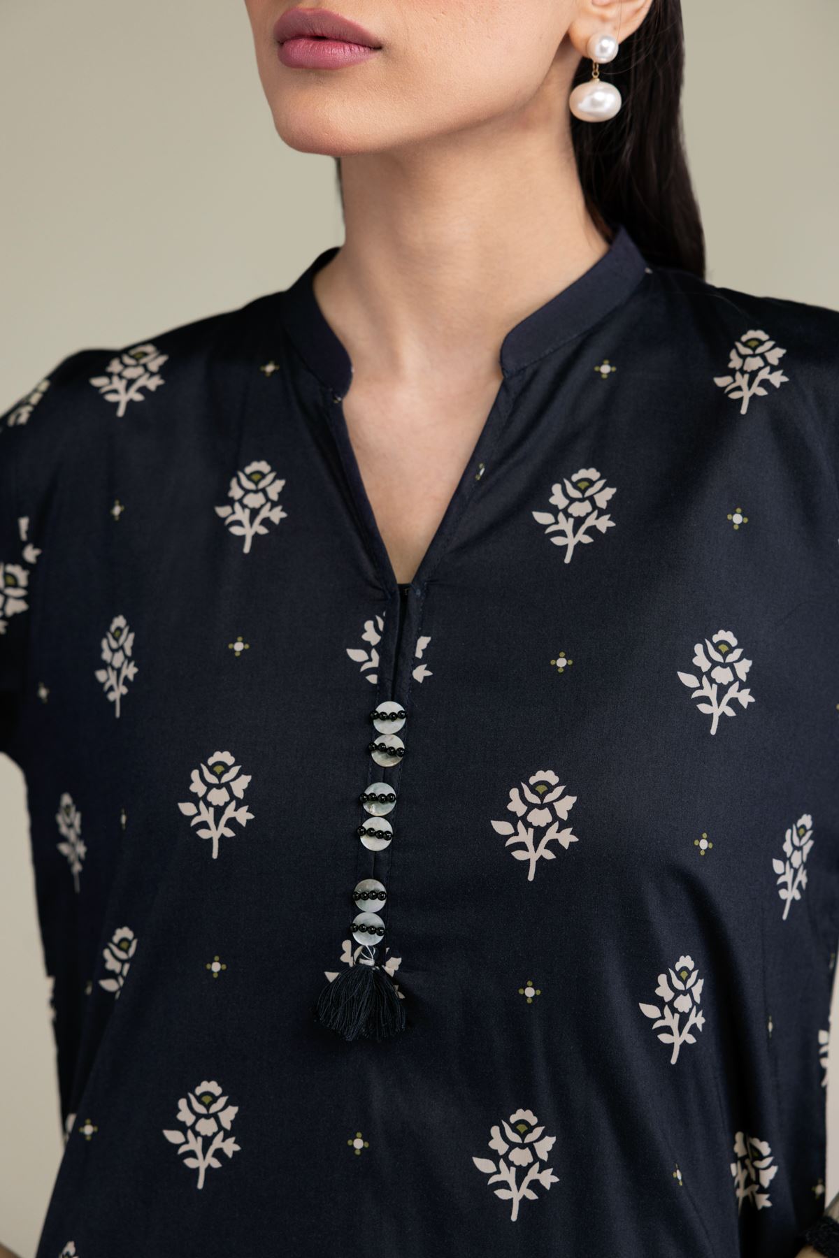 Printed Cotton Viscose Long V-Neck Kurta - 2-26-206-B-B1-VG