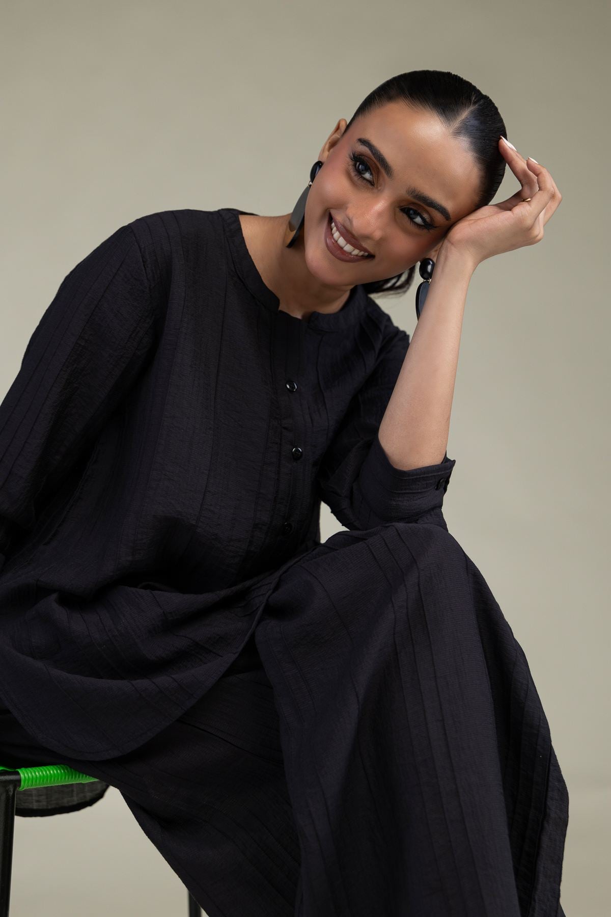 Dyed Blended Crinkle Black Crinkle Tunic - 2-26-308-A-G1-VG