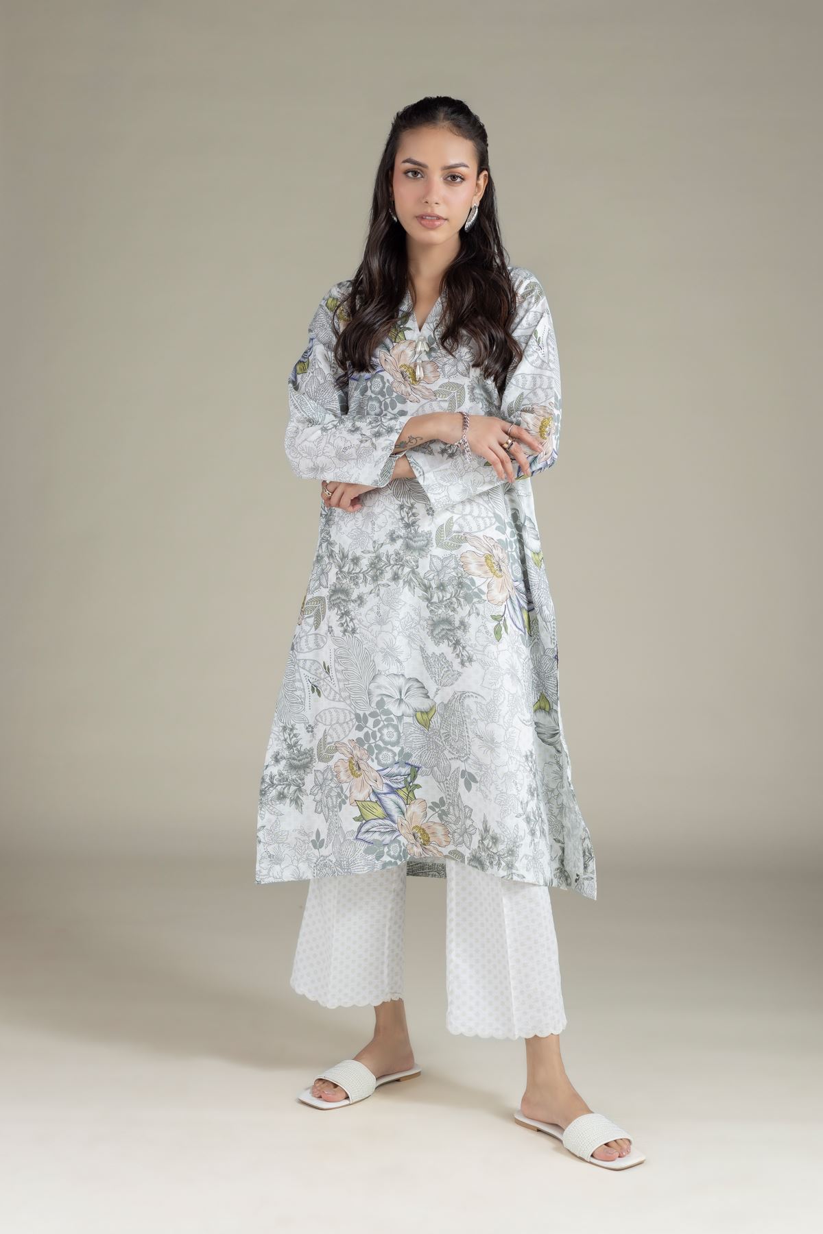 Embroidered Cotton Dobby Pants - 1-26-143-A-F-VG