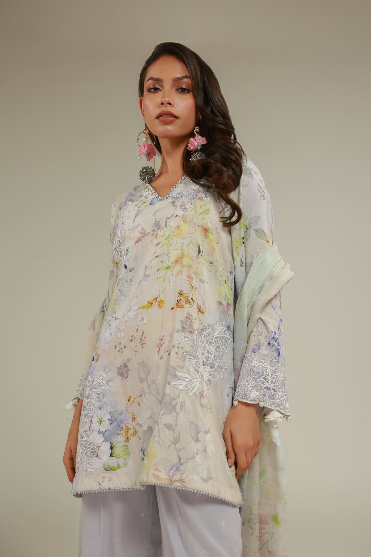 Embroidered Raw Silk Floral 3-Piece Set - A33-26-106FC-VG