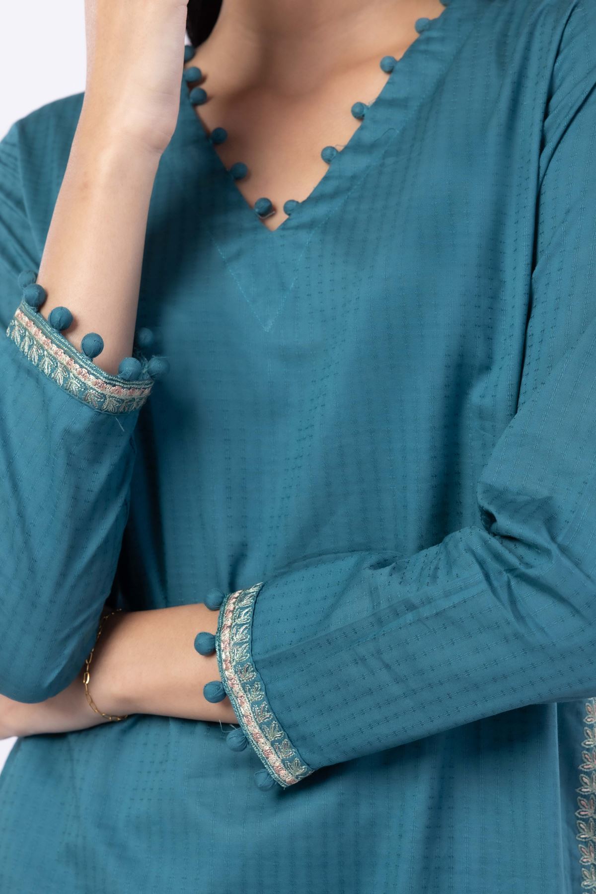 Embroidered Cotton Dobby Kurta - 1-26-122-A-D-VG