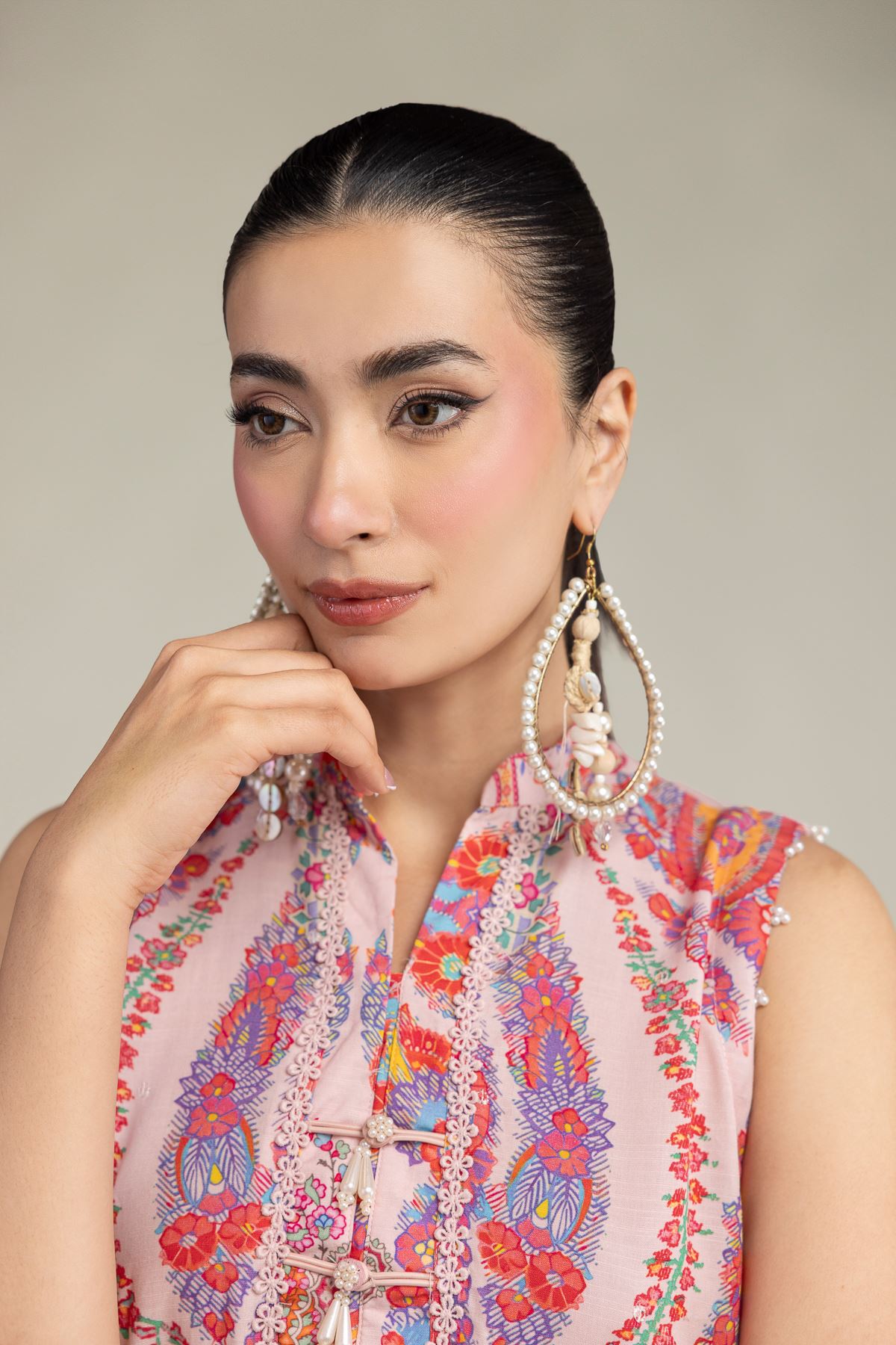 Embroidered Raw Silk Pink Floral Kurta - 2-26-212-A-F1-VG