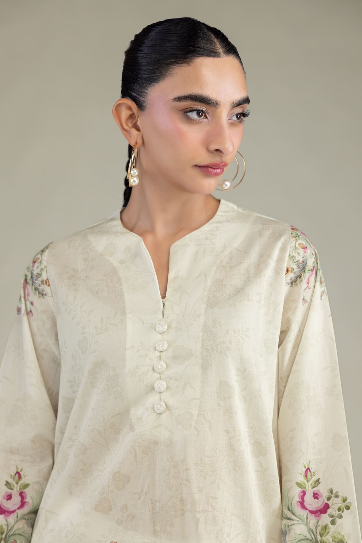 Printed Cambric Short V-Neck Kurta - 1-26-250-B-H1-VG