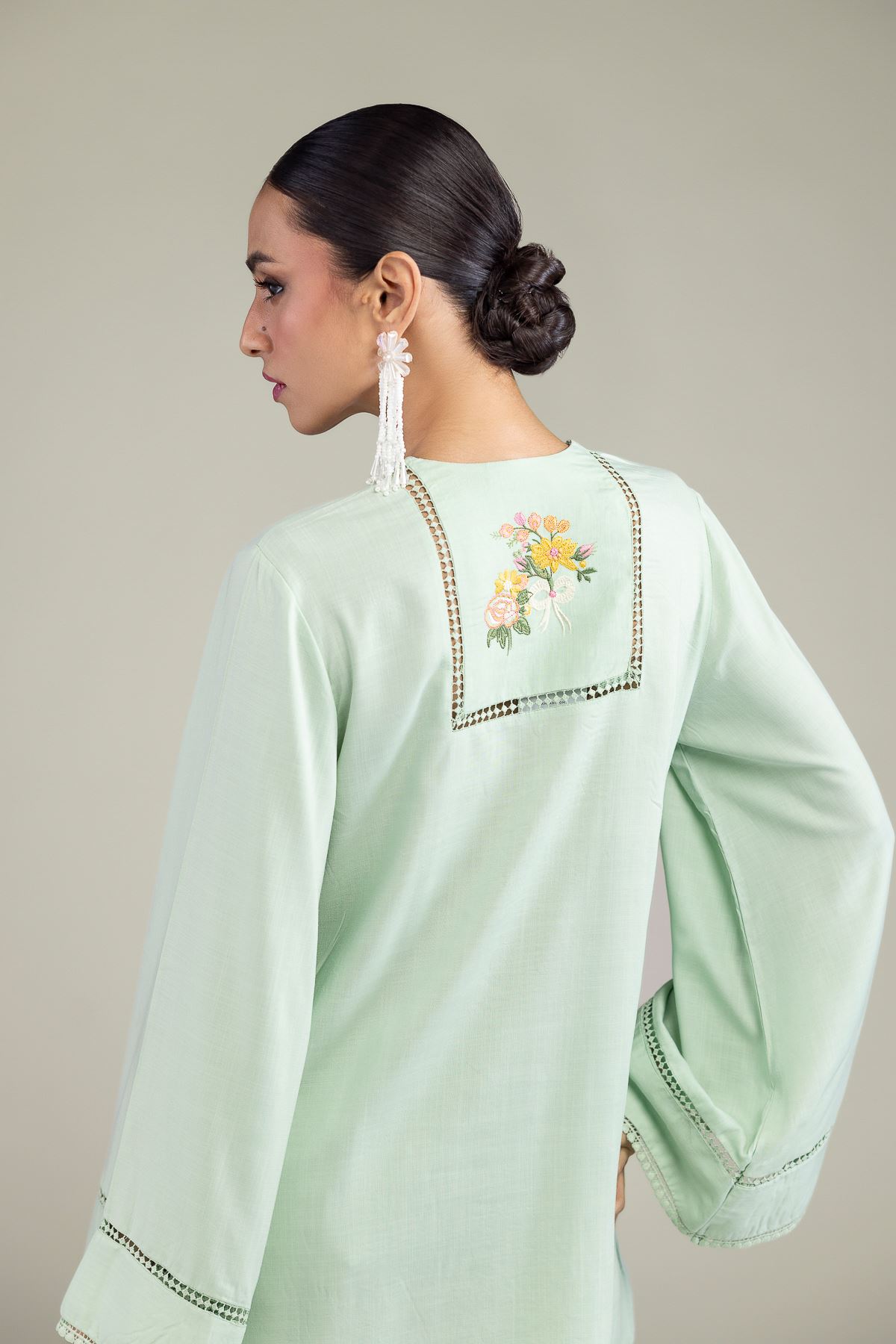 Embroidered Raw Silk Mint Silk Kurta - T-A11-26-114FF1-VG