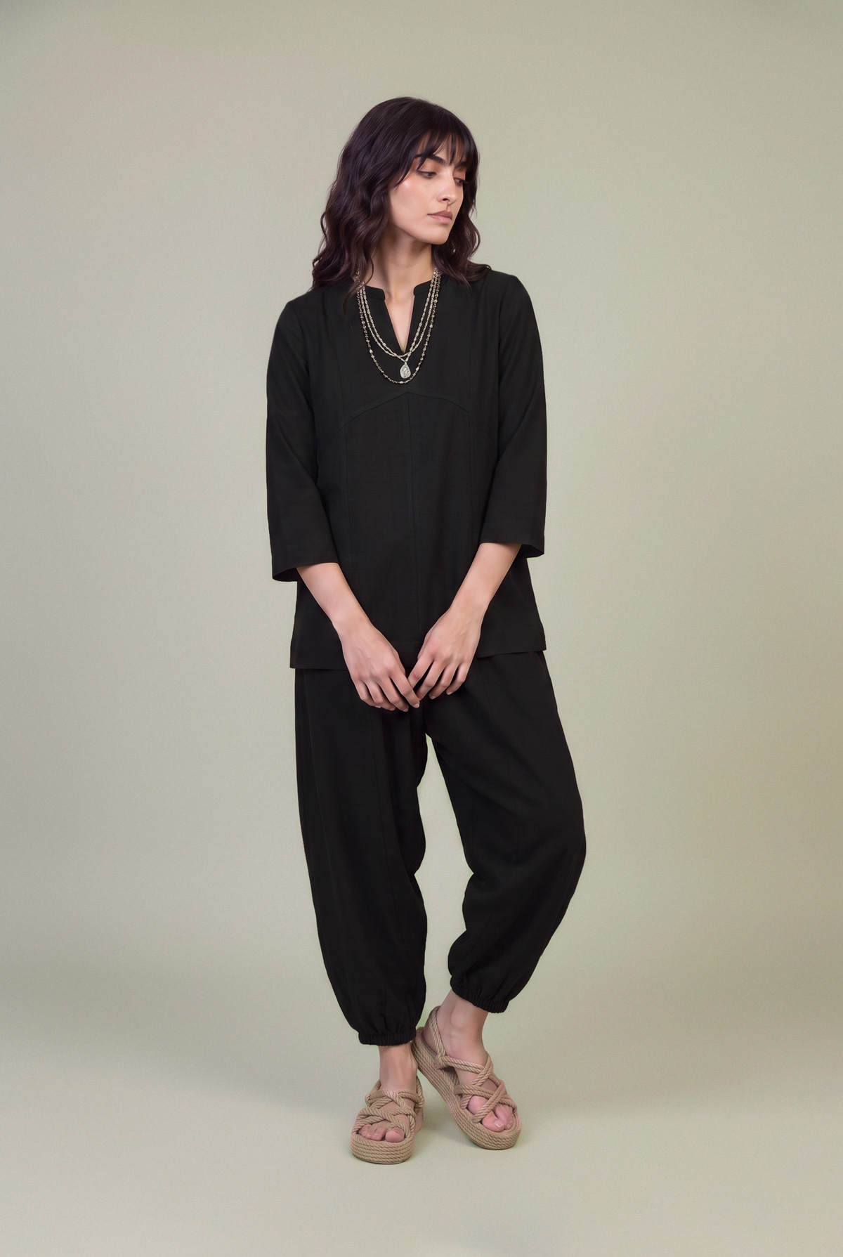 Dyed Textured Georgette Solid Black Tunic - 1-26-229-B-F1-VG