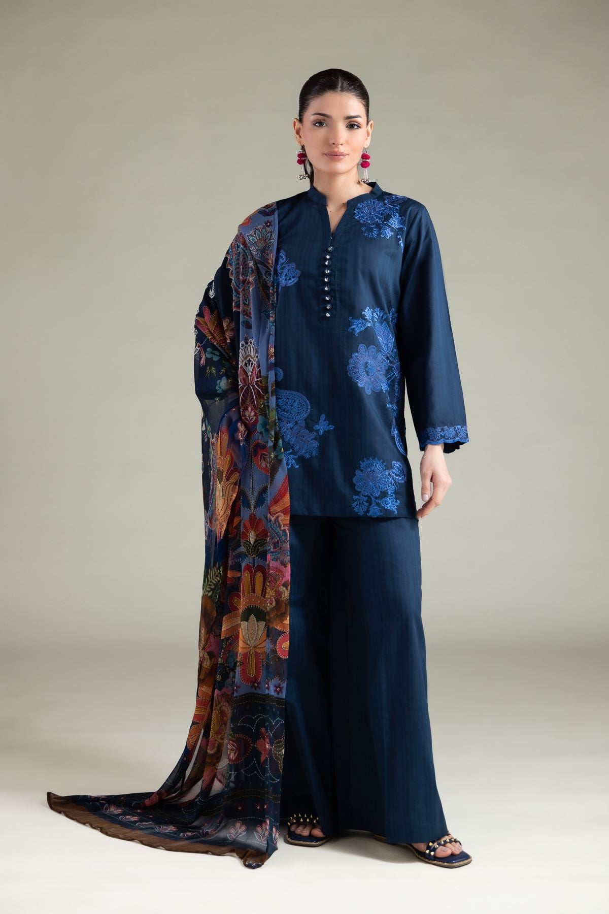 Embroidered Cotton Dobby Paisley Threadwork Kurta - 26-01-3E9-06TA-VG