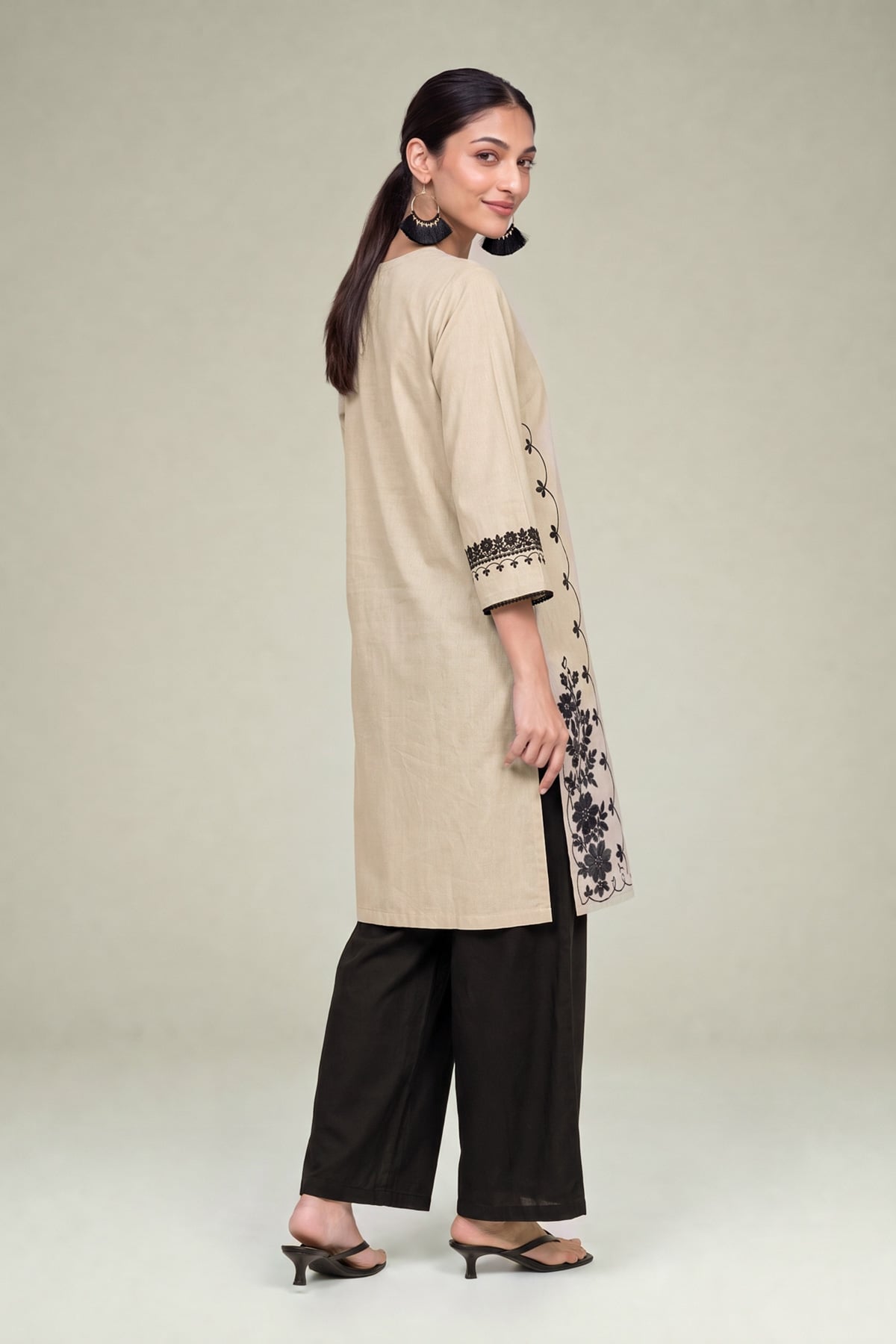 Embroidered Cambric Solid Black Pants - 1-26-102-A-F-VG