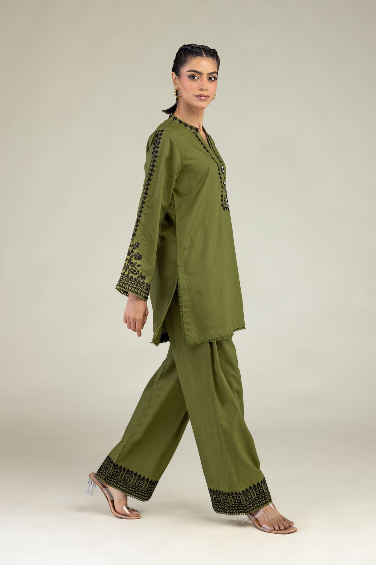 Embroidered Cotton Dobby Olive Cotton Shalwar - 1-26-240-A-K1-VG