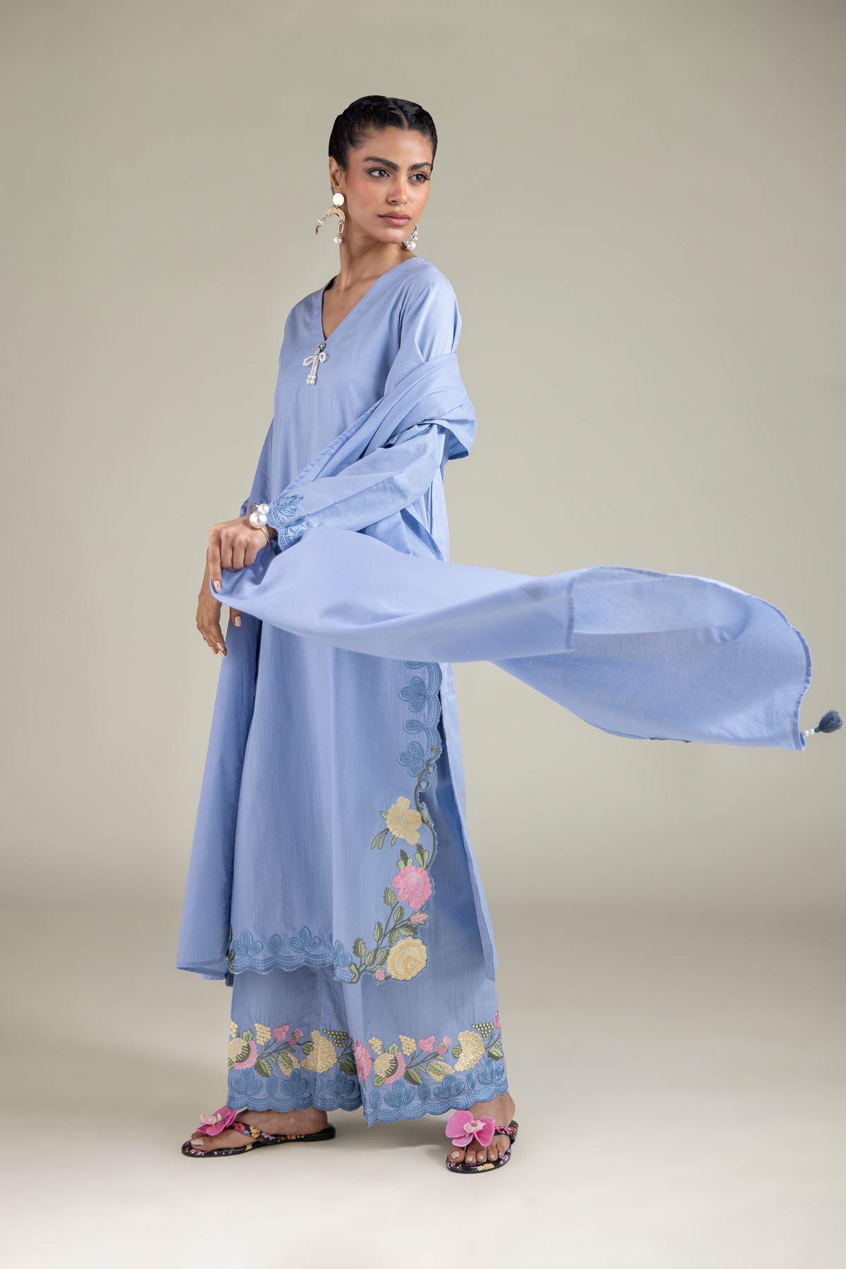 Embroidered Textured Cotton Solid Dupatta - 1-26-108-A-F-VG