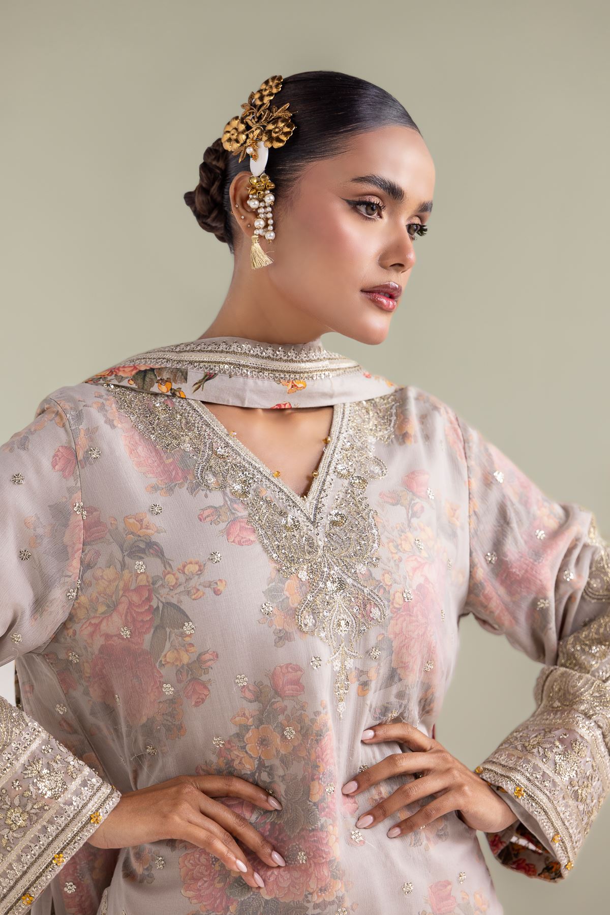 Embroidered Chiffon Floral Zari 3-piece - 5-26-103-F-F-VG
