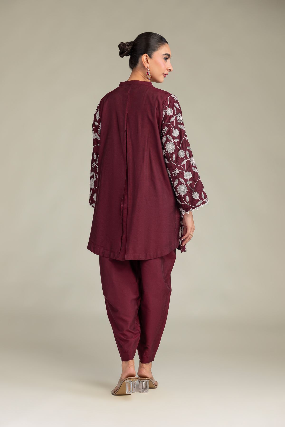 Printed Raw Silk Floral Maroon Kurta - 1-26-244-A-D1-VG