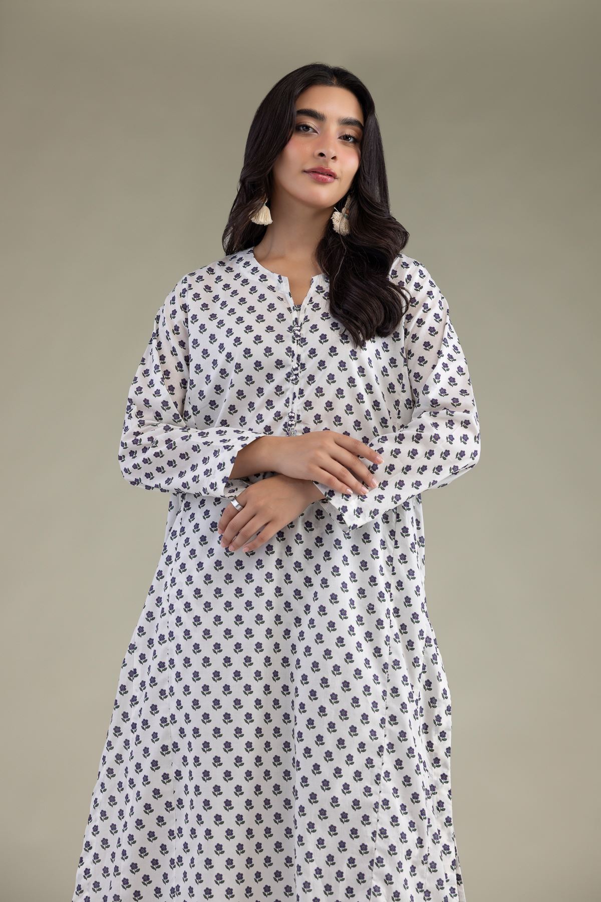 Printed Cambric White Cambric Kurta - 1-26-102-A-F-VG