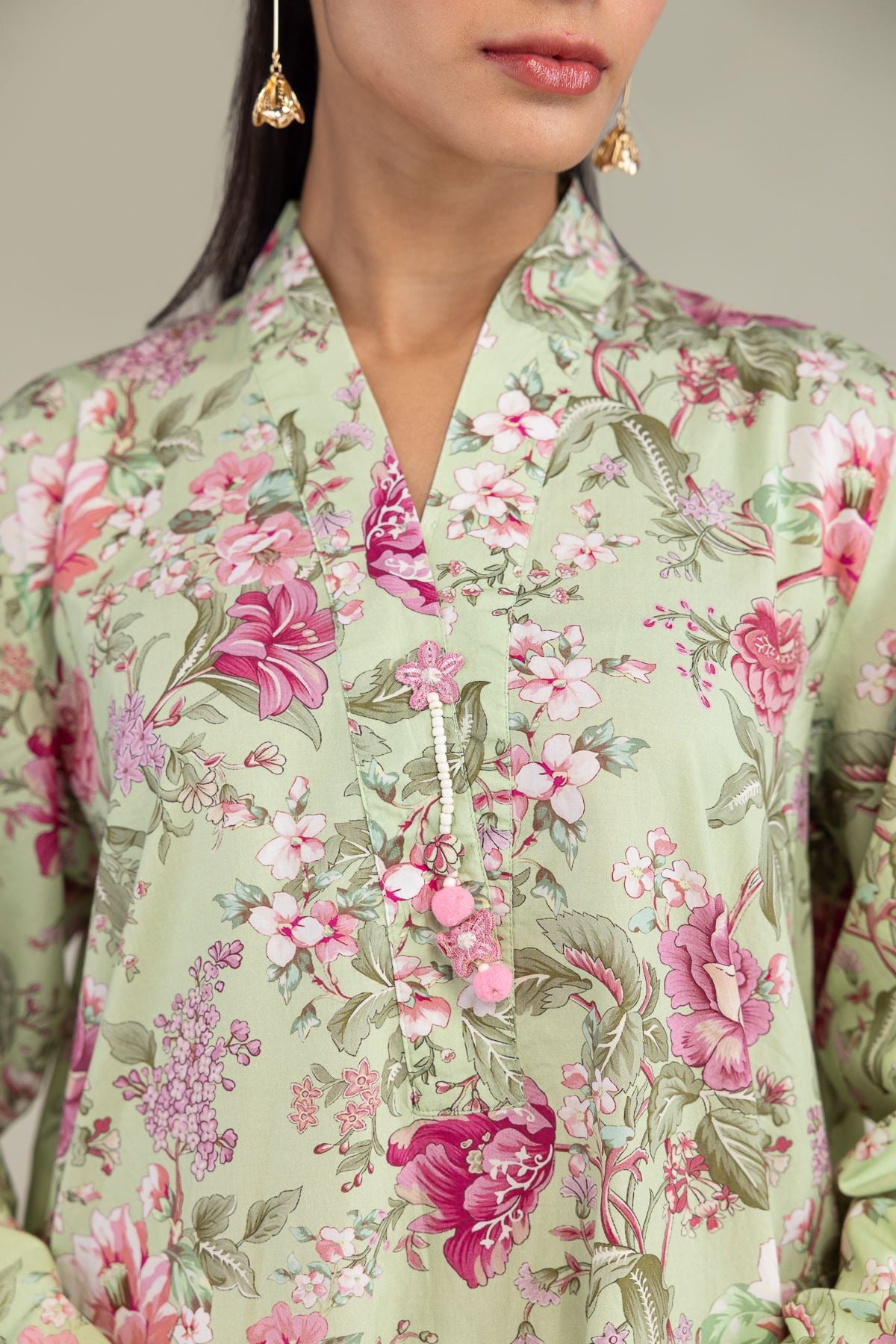 Printed Cotton Viscose Floral Longline Kurta - 1-26-244-A-D1-VG