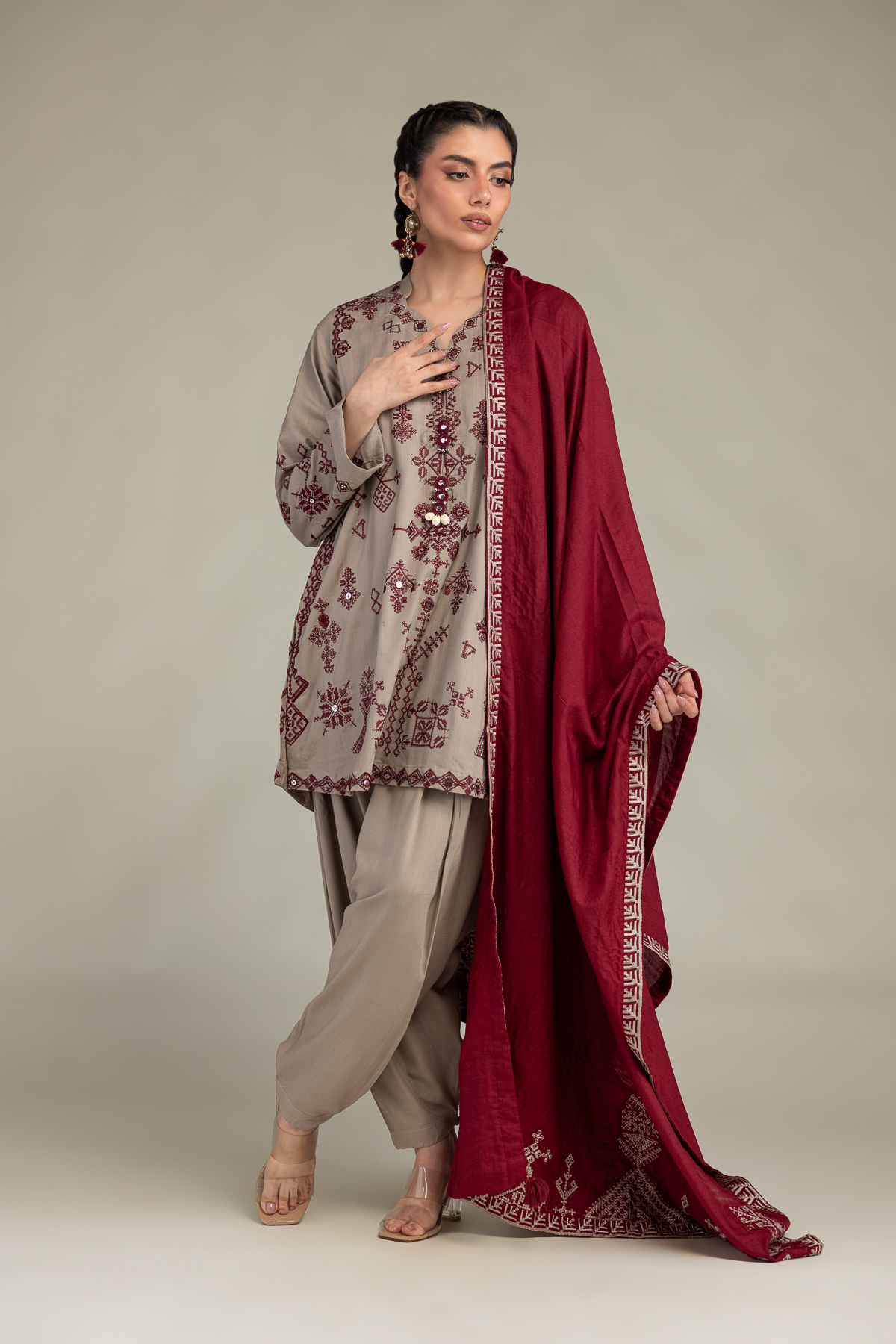 Embroidered Polyester Silk Polyester Silk Dupatta - 1-26-322-B-A1-VG