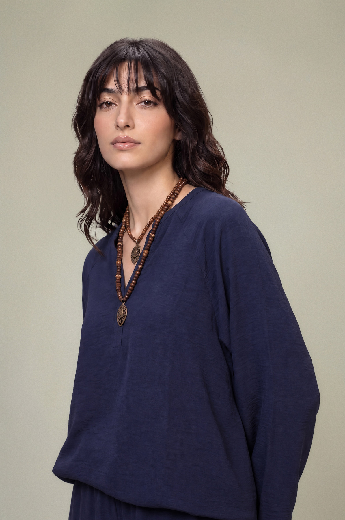 Dyed Textured Georgette V-Neck Solid Tunic - 1-26-229-B-F1-VG