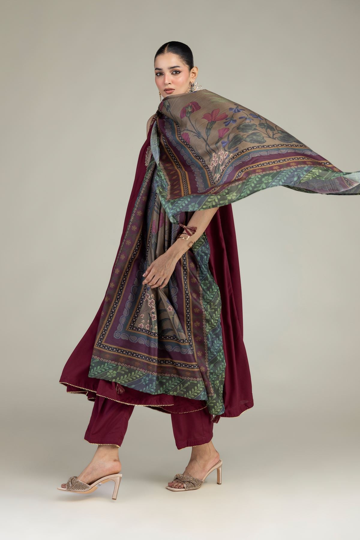 Printed Polyester Silk Silk Floral Dupatta - 2-26-203-A-E1-VG