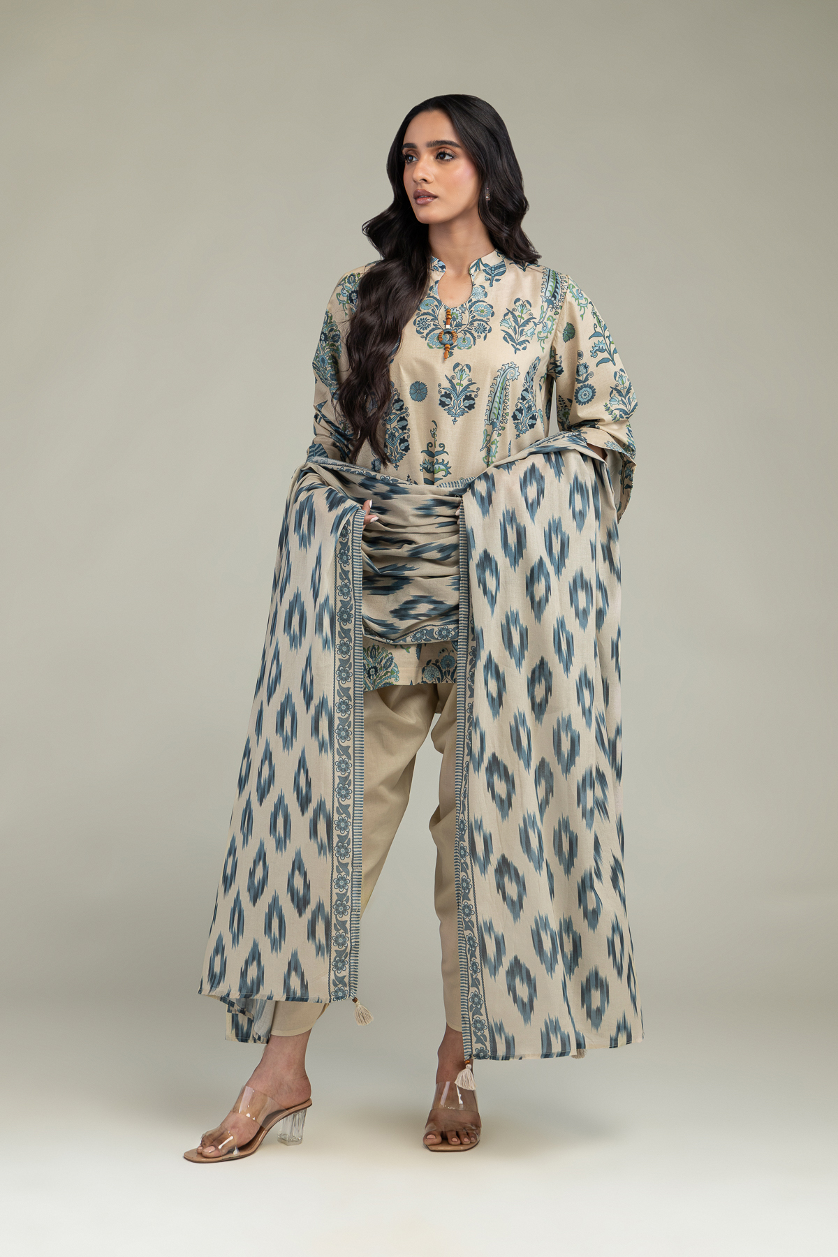 Printed Lawn Beige Lawn Dupatta - 1-26-244-C-D1-VG