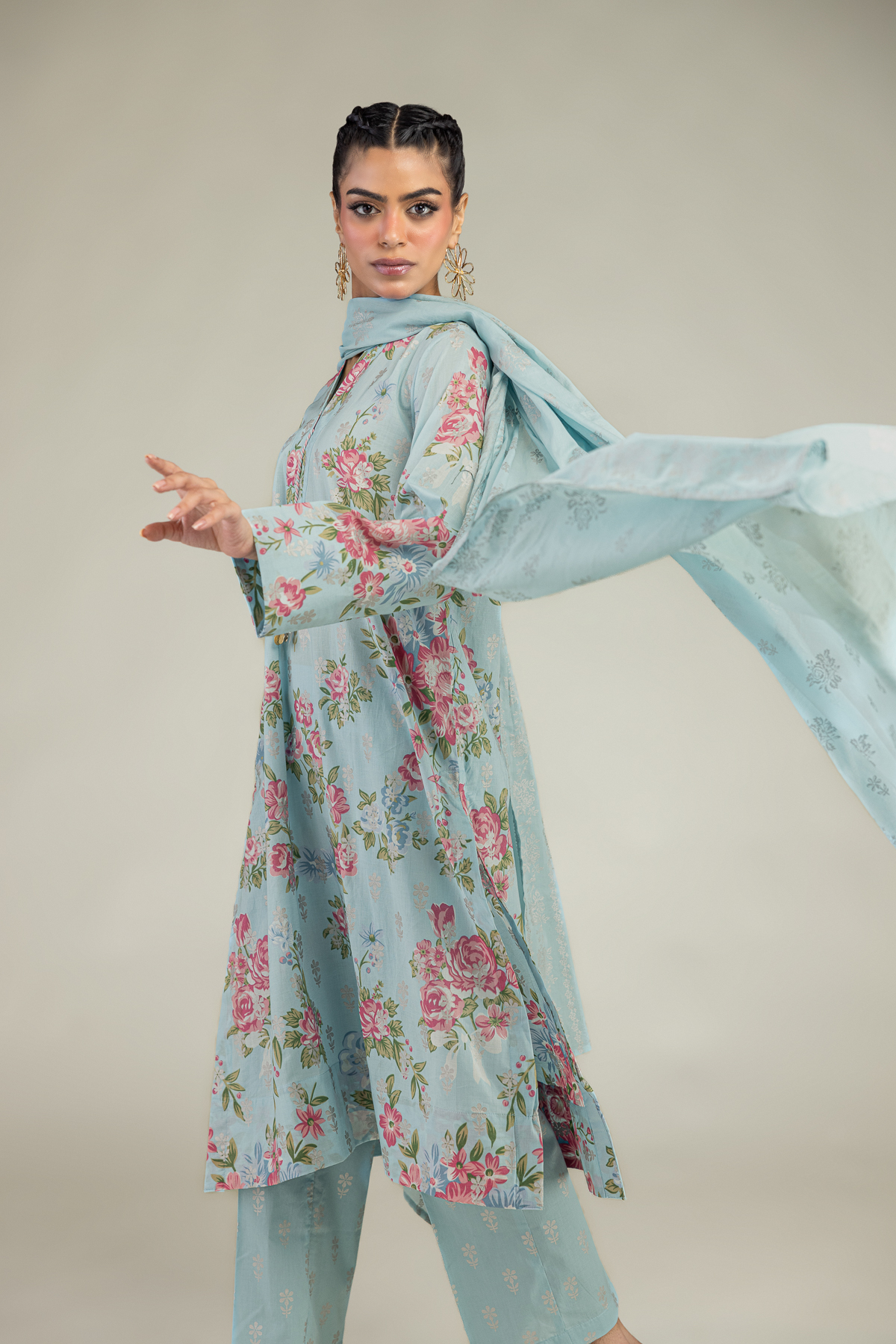 Printed Lawn Floral Lawn Dupatta - 1-26-240-A-I1-VG