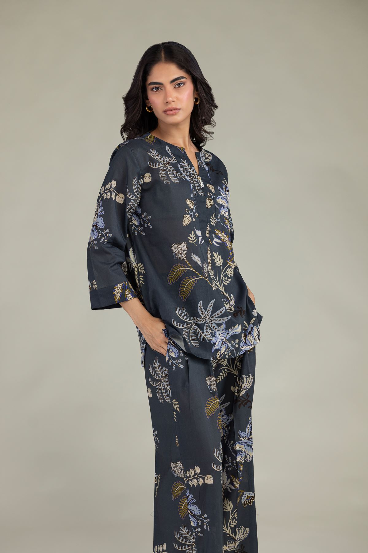 Printed Cambric Floral Cambric Tunic - 1-26-102-A-F-VG