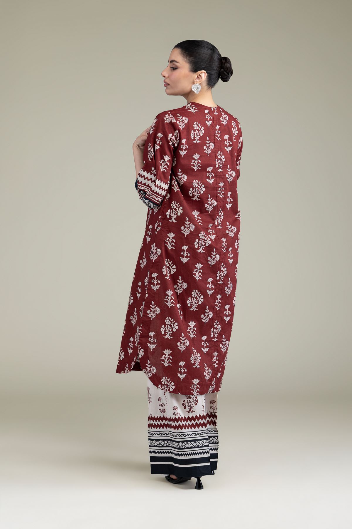 Printed Cambric Maroon Cambric Kurta - T-A33-26-206FH1-VG