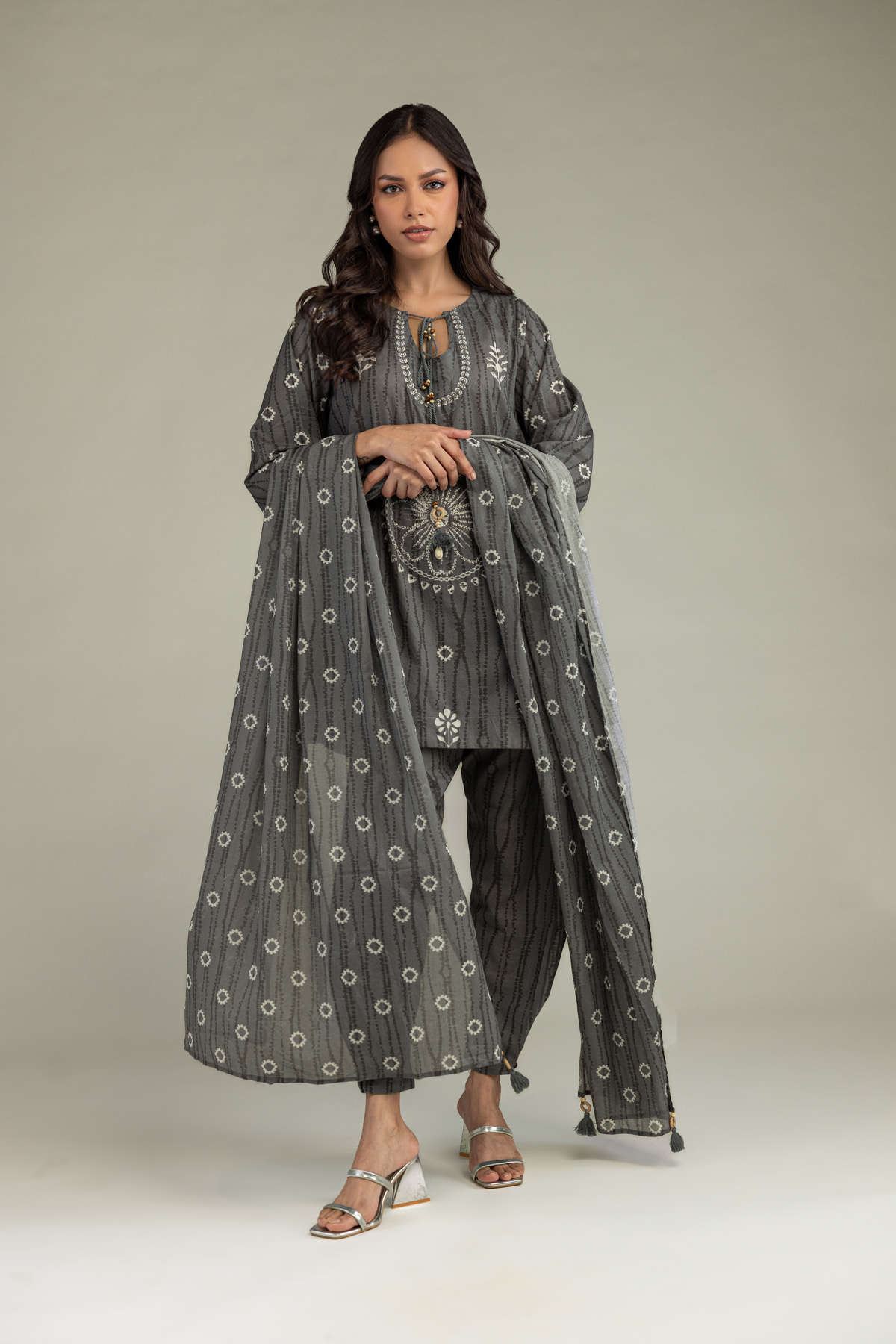 Printed Voile Gray Printed Dupatta - 1-26-220-B-E1-VG