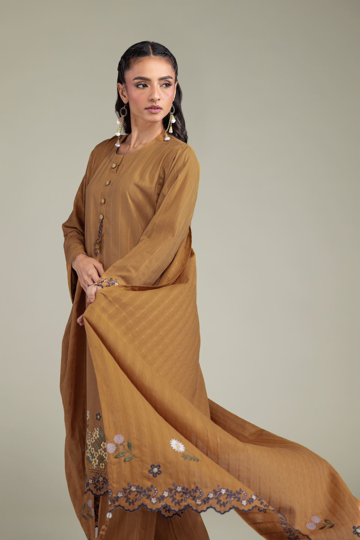 Embroidered Textured Cotton Floral Cotton Dupatta - 1-26-131-A-B-VG